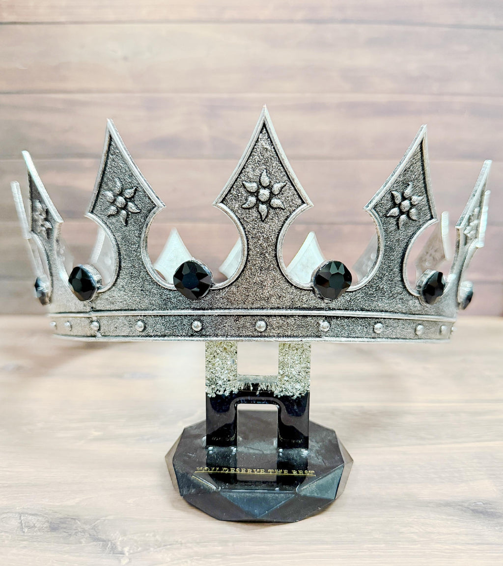 Vintage Silver Iron Medieval Crown, Renaissance Costume Accessory, Black Stone