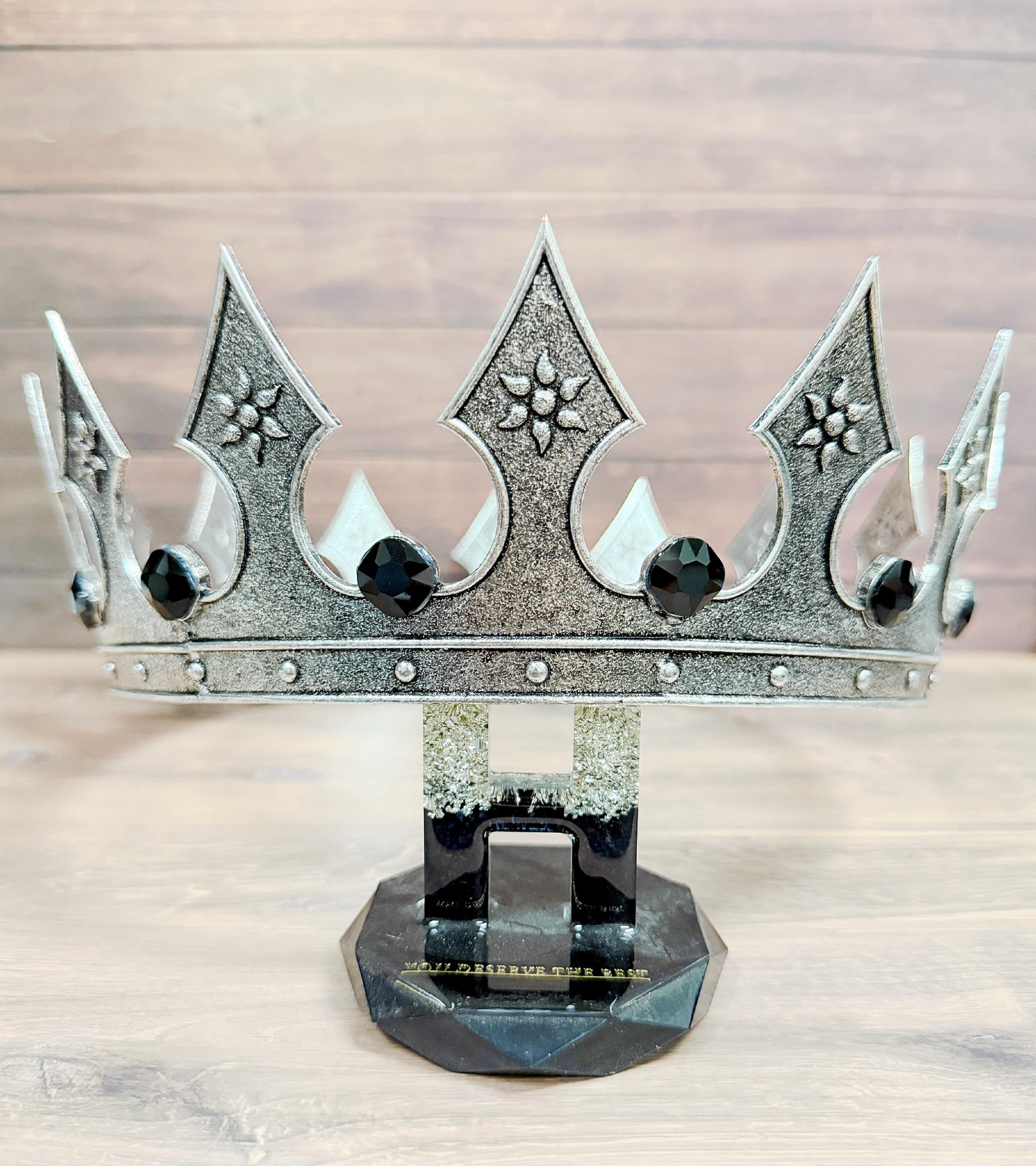 Vintage Silver Iron Medieval Crown, Renaissance Costume Accessory, Black Stone