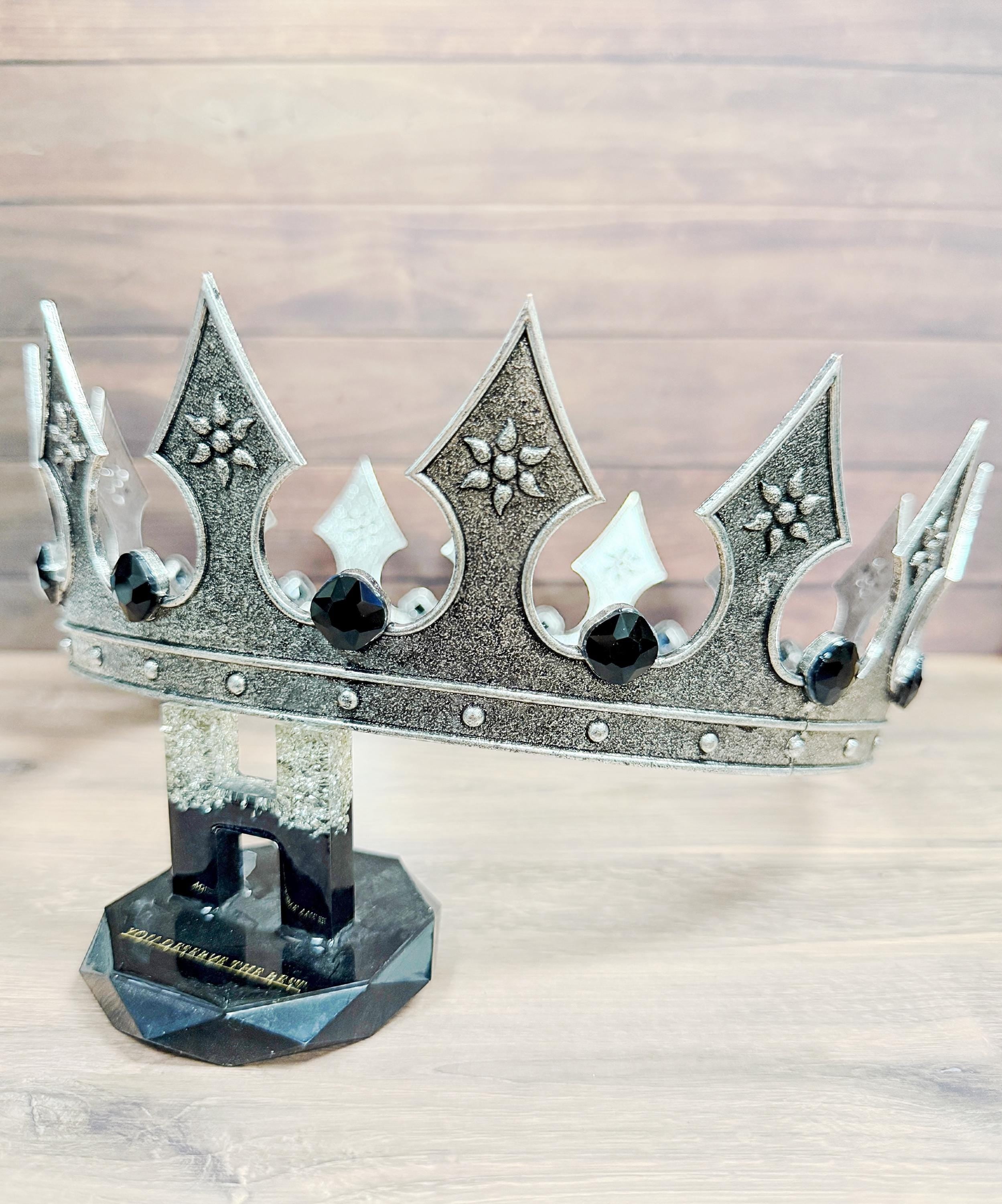 Vintage Silver Iron Medieval Crown, Renaissance Costume Accessory, Black Stone