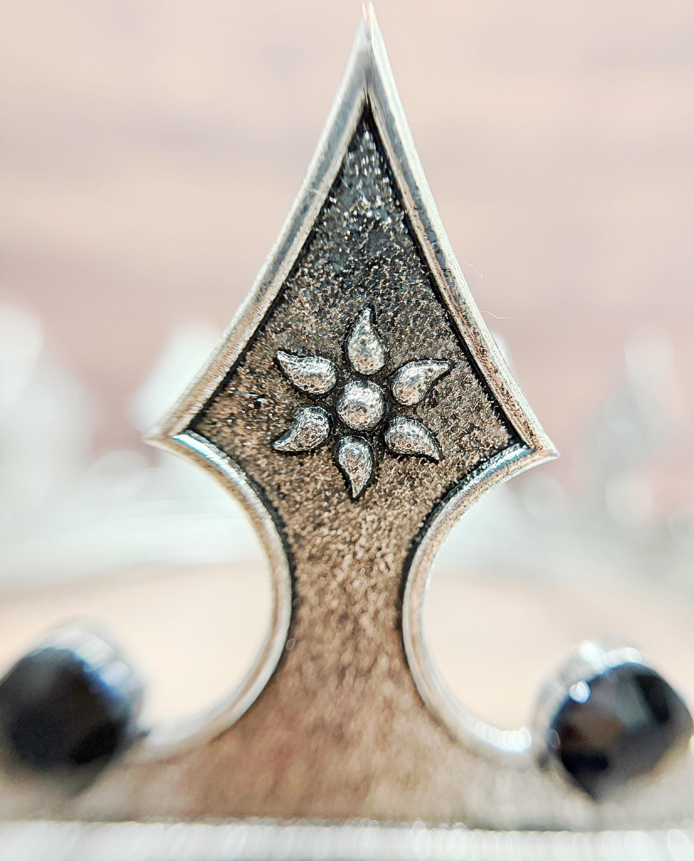 Vintage Silver Iron Medieval Crown, Renaissance Costume Accessory, Black Stone