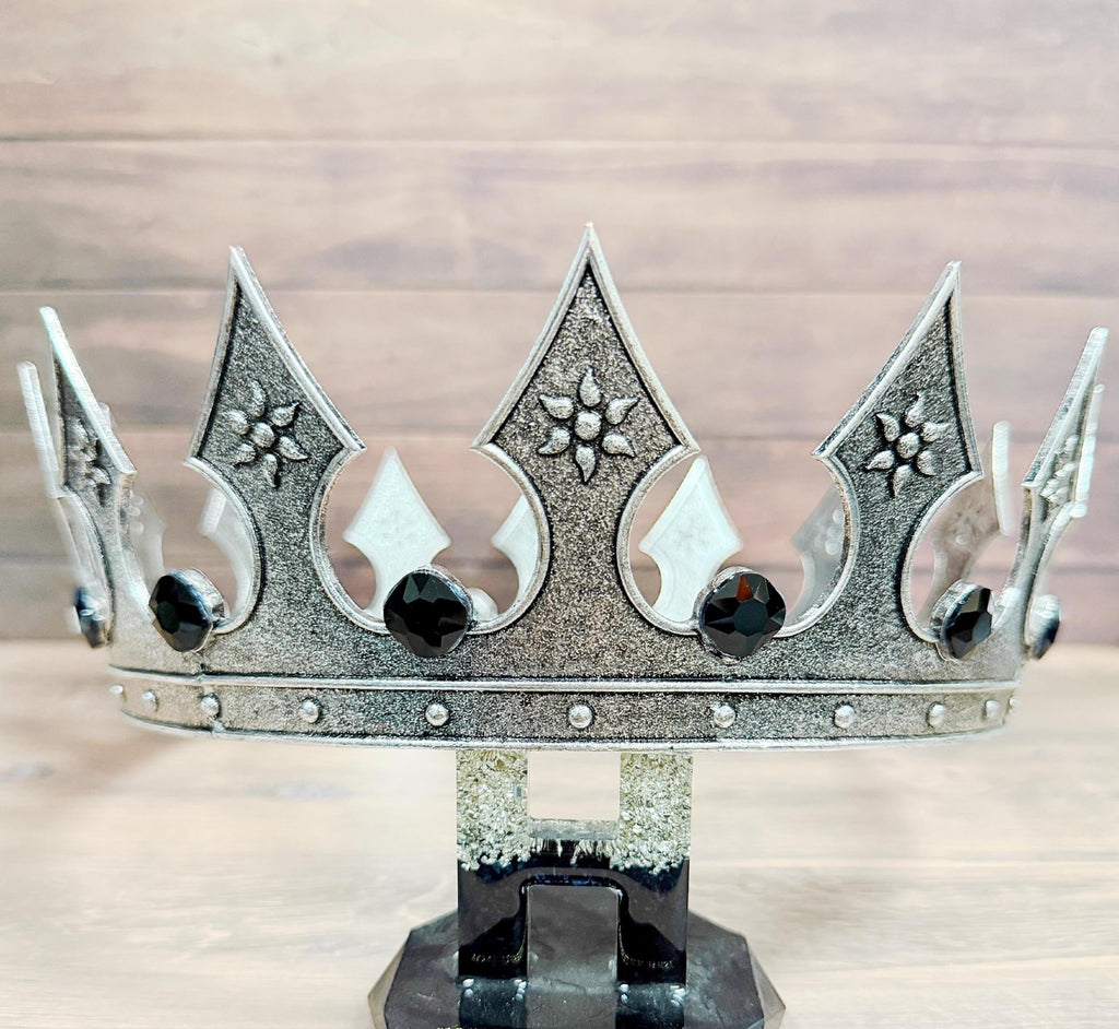 Vintage Silver Iron Medieval Crown, Renaissance Costume Accessory, Black Stone