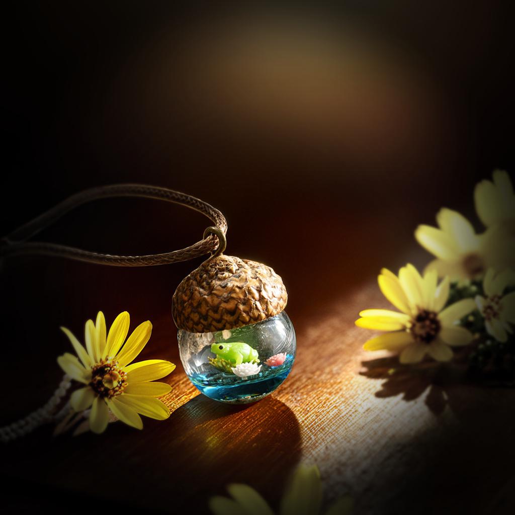 TinyNatureWorks Acorn Pendant Necklace with Resin Snail on Mushroom
