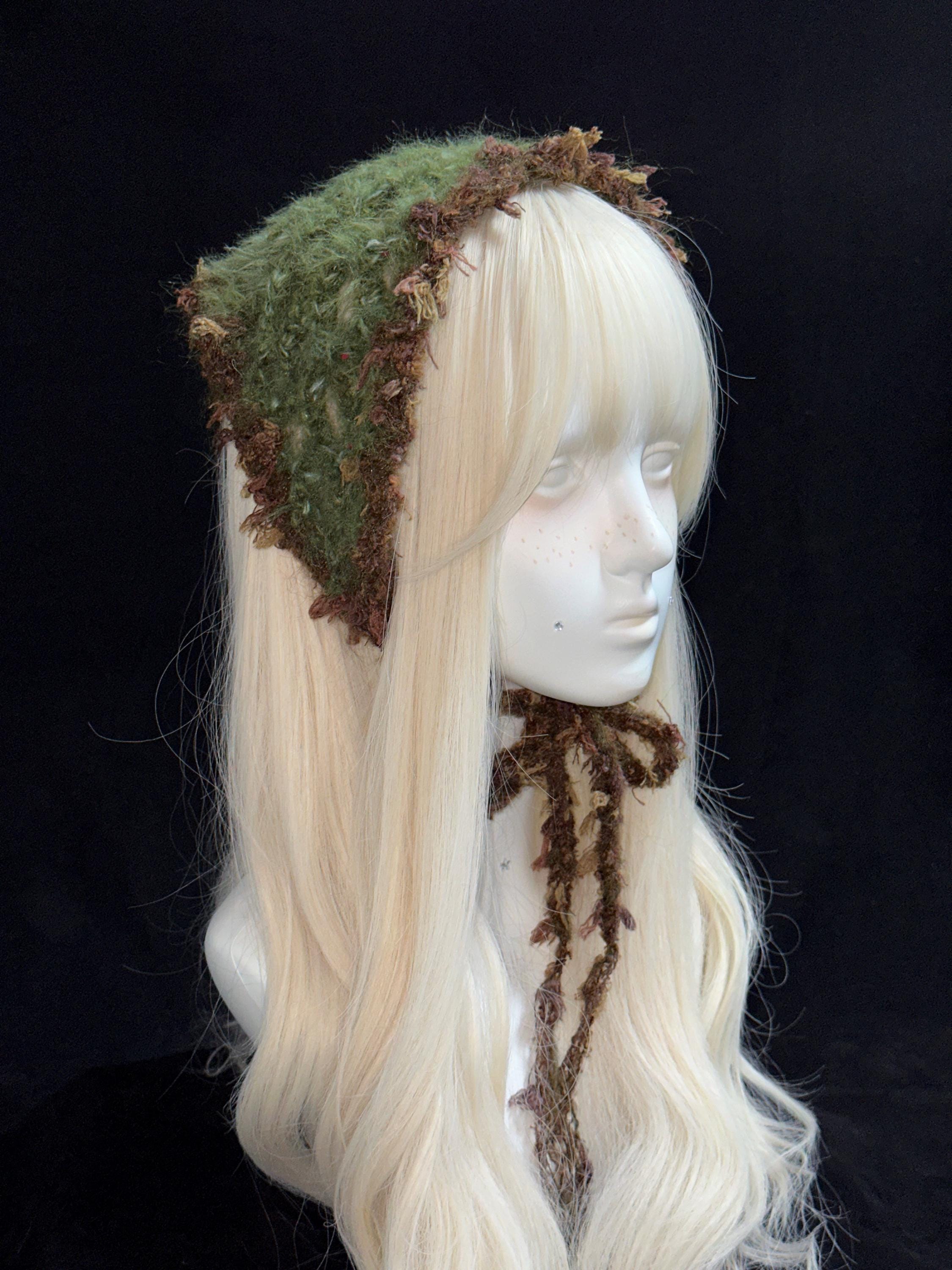 Crochet Triangle Headscarf Y2K Woodland Hair Wrap with Fringe