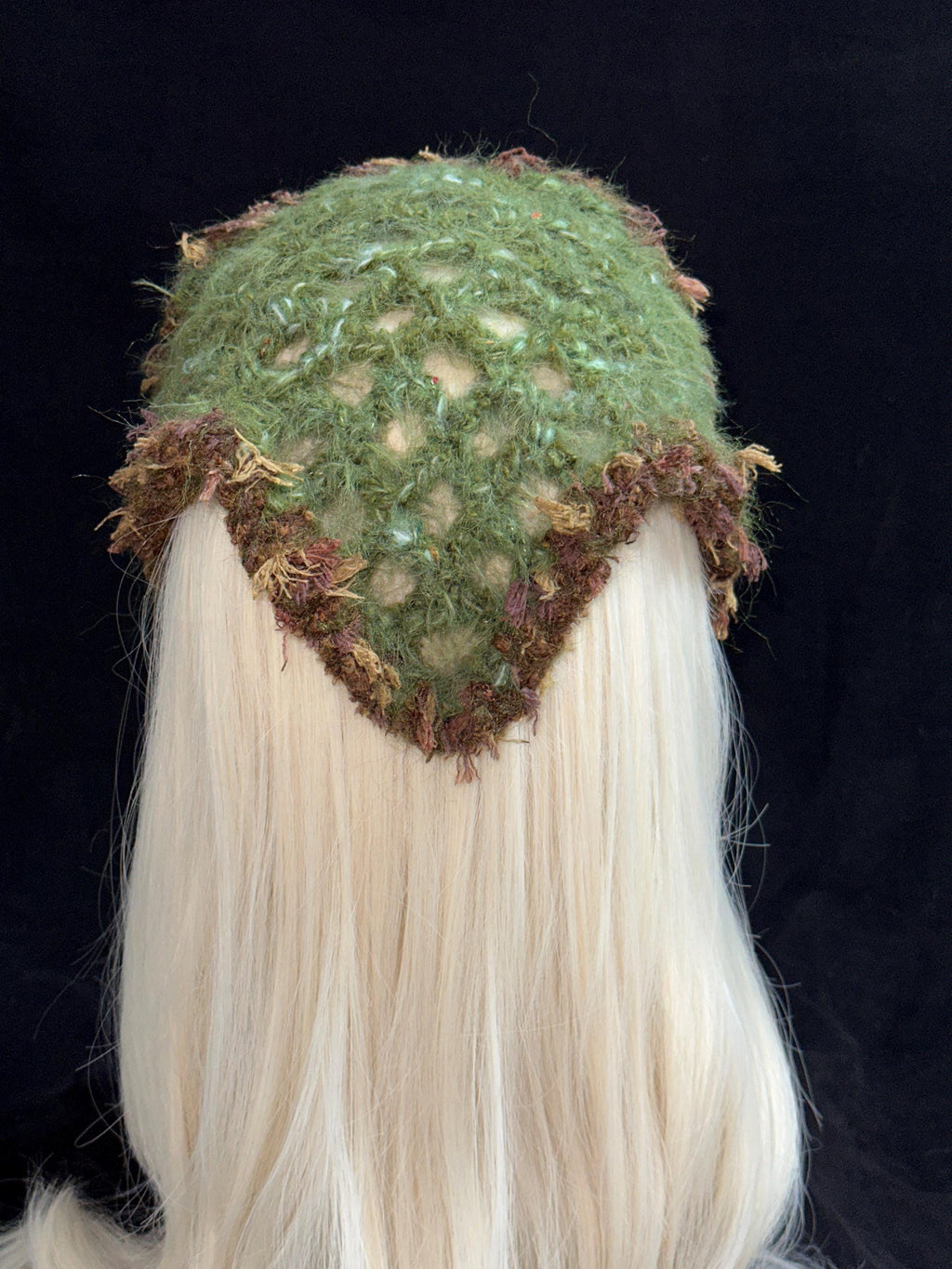 Crochet Triangle Headscarf Y2K Woodland Hair Wrap with Fringe