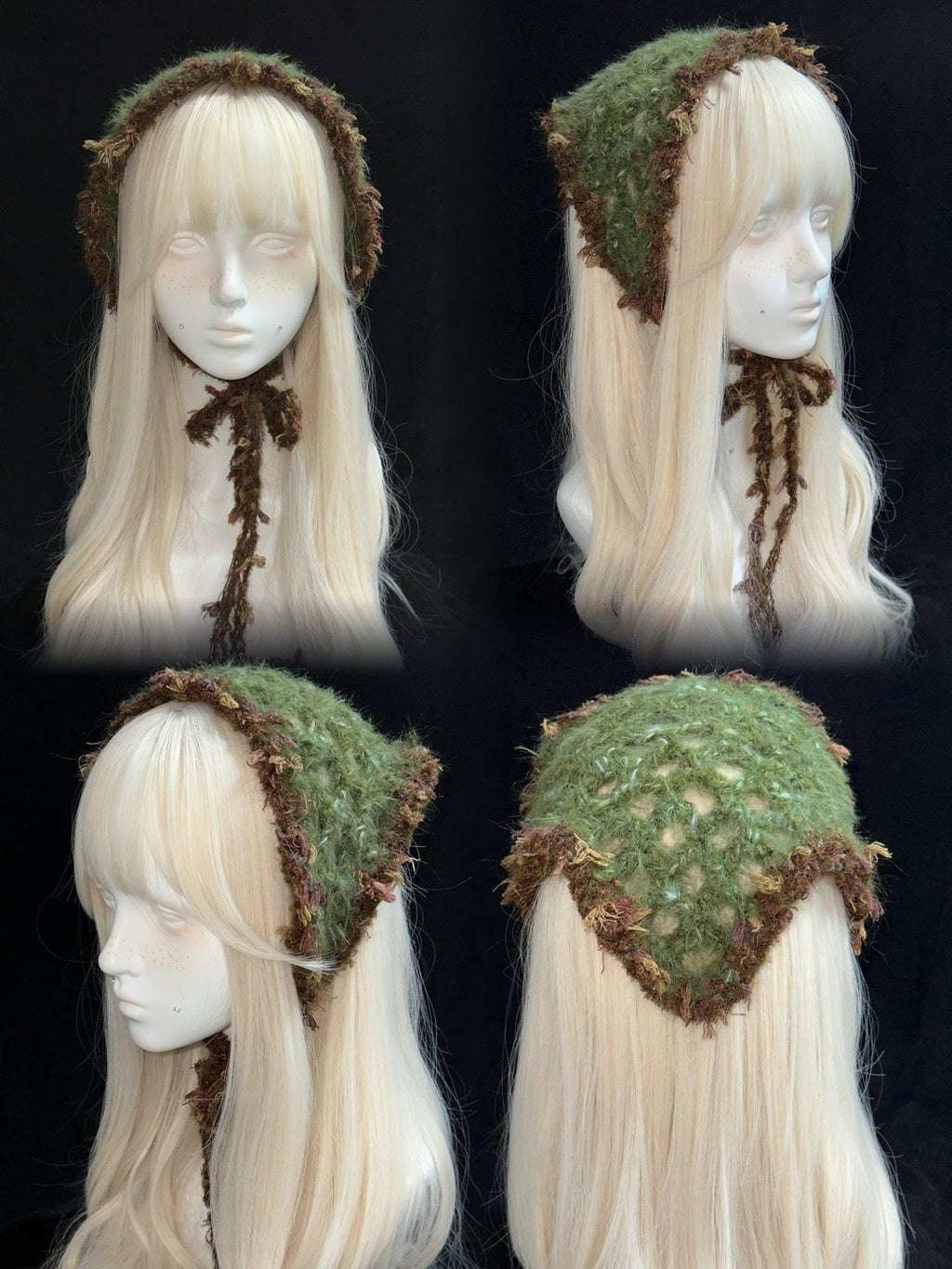 Crochet Triangle Headscarf Y2K Woodland Hair Wrap with Fringe