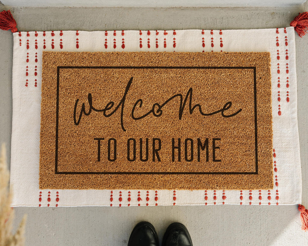 HamlinRowShop Welcome to Our Home Coir Doormat Slip Resistant Rubber Backing 18x30in Standard