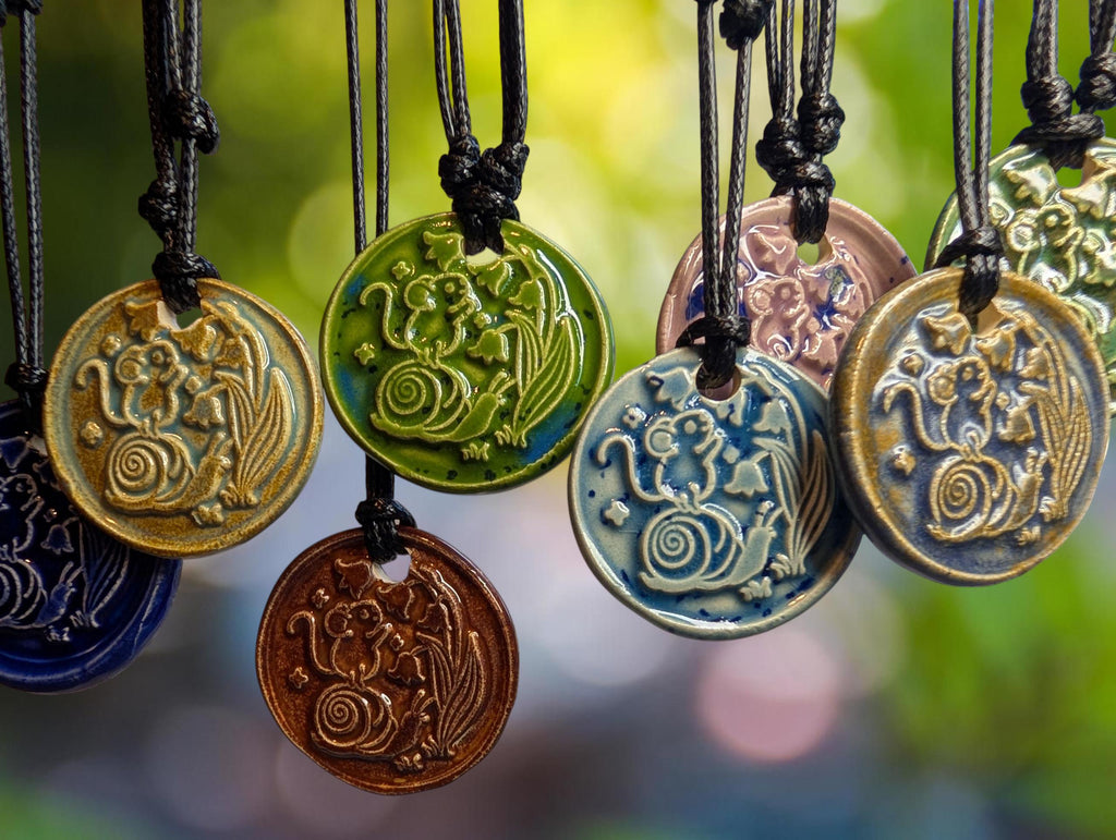 NoctemPottery Mouse Snail Lily of the Valley Ceramic Wax Seal Pendant