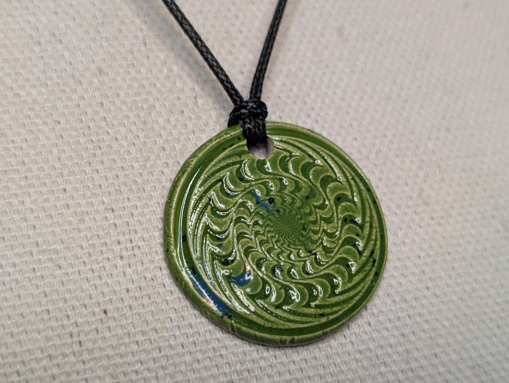 NoctemPottery Psychedelic Swirl Ceramic Pendant Necklace Adjustable Cord