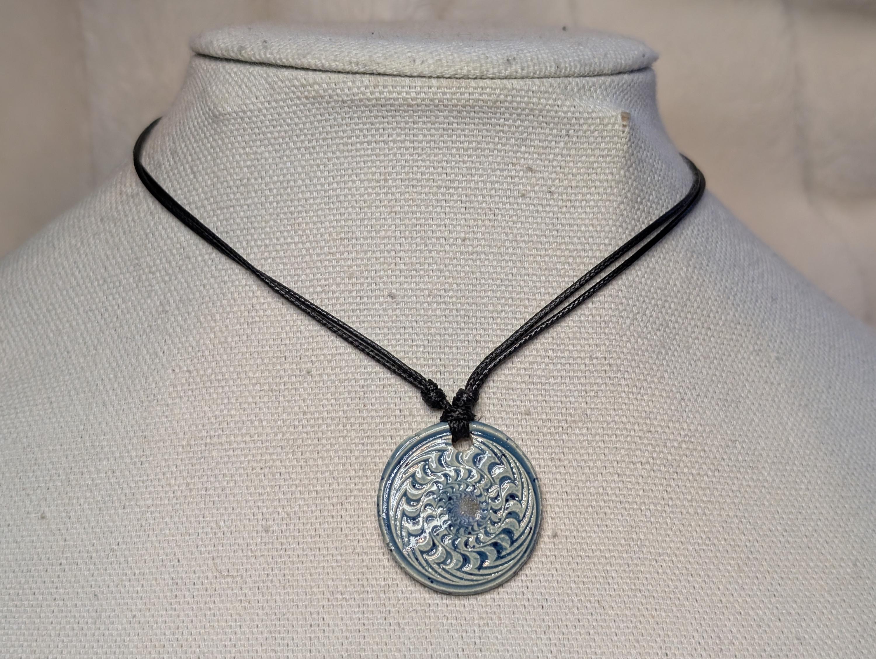 NoctemPottery Psychedelic Swirl Ceramic Pendant Necklace Adjustable Cord