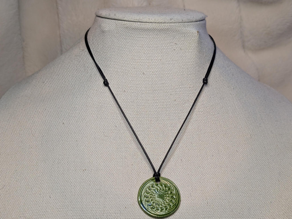 NoctemPottery Psychedelic Swirl Ceramic Pendant Necklace Adjustable Cord