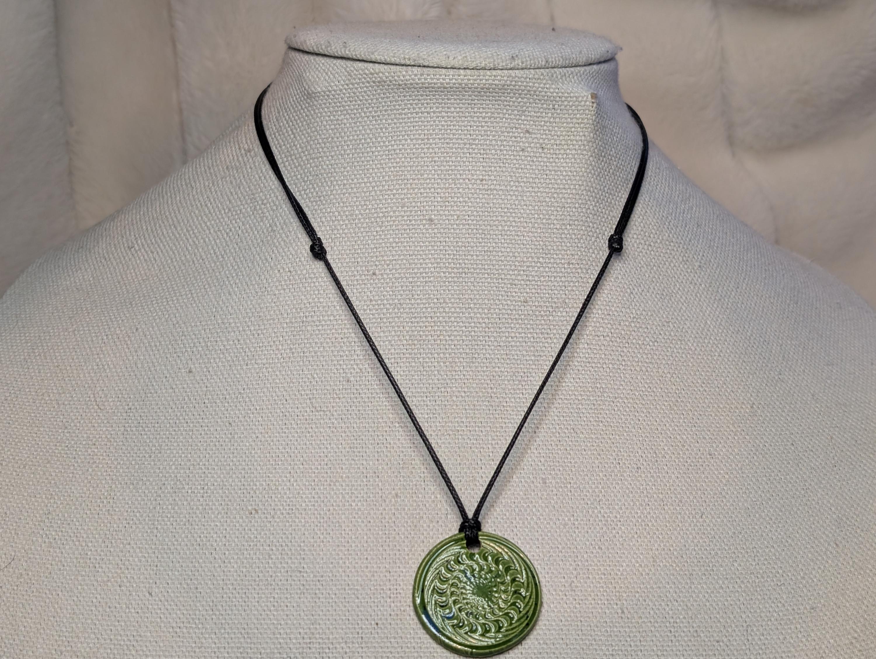 NoctemPottery Psychedelic Swirl Ceramic Pendant Necklace Adjustable Cord