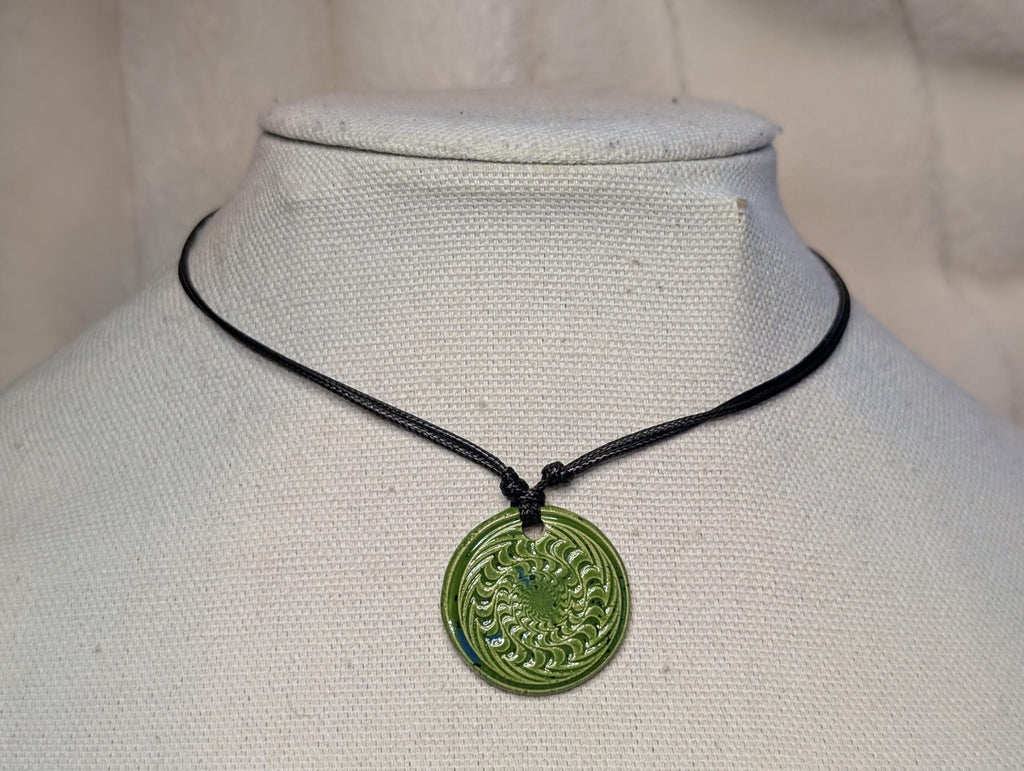 NoctemPottery Psychedelic Swirl Ceramic Pendant Necklace Adjustable Cord