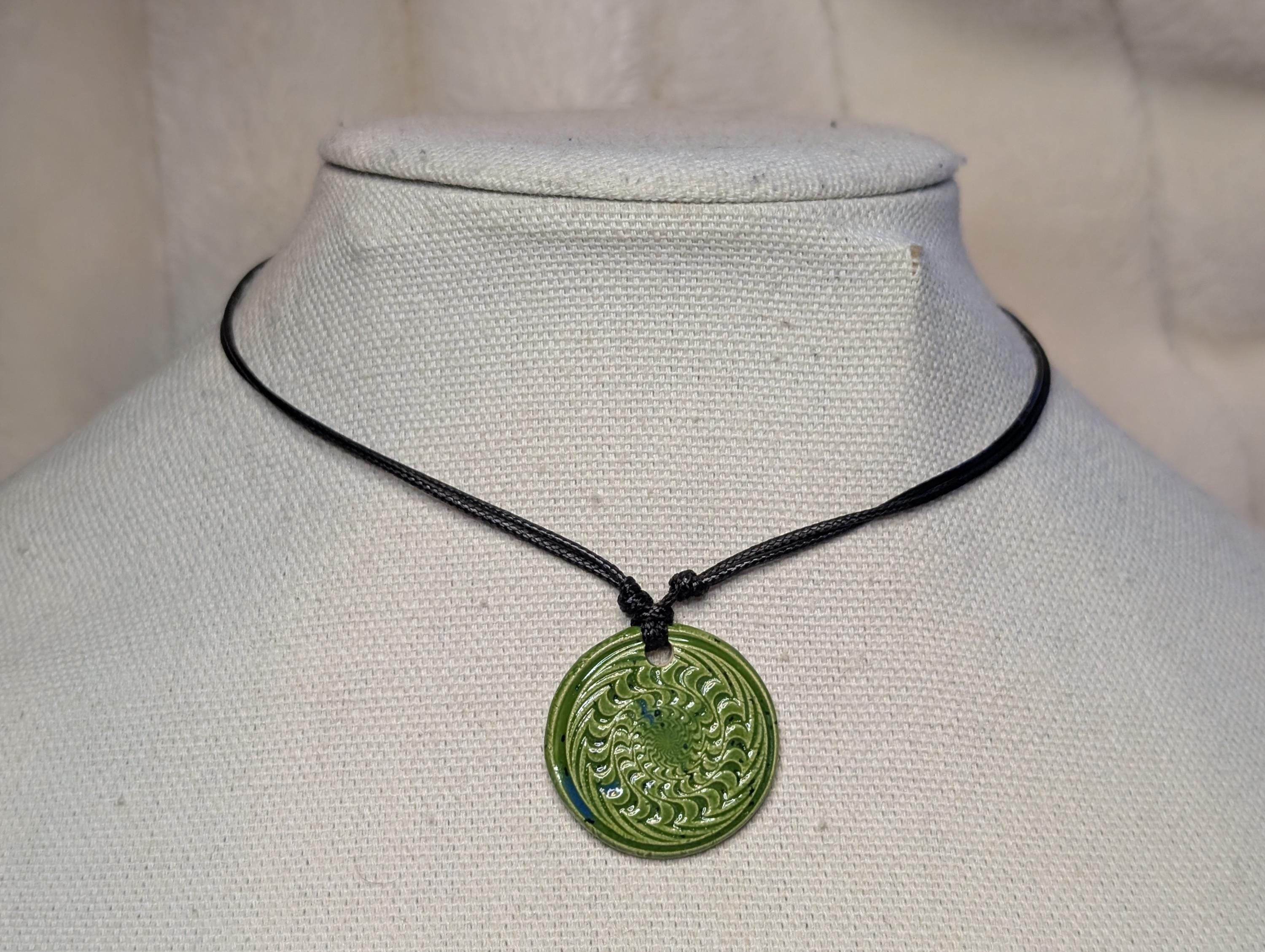 NoctemPottery Psychedelic Swirl Ceramic Pendant Necklace Adjustable Cord