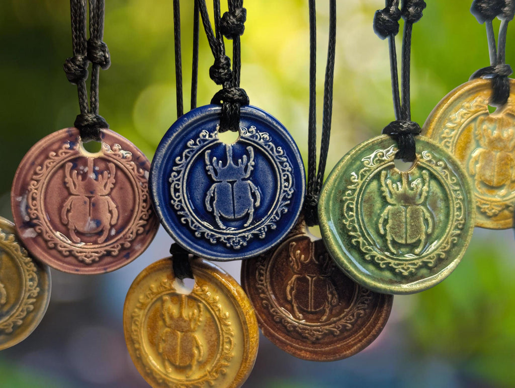 NoctemPottery Scarab Beetle Ceramic Wax Seal Pendant Necklace