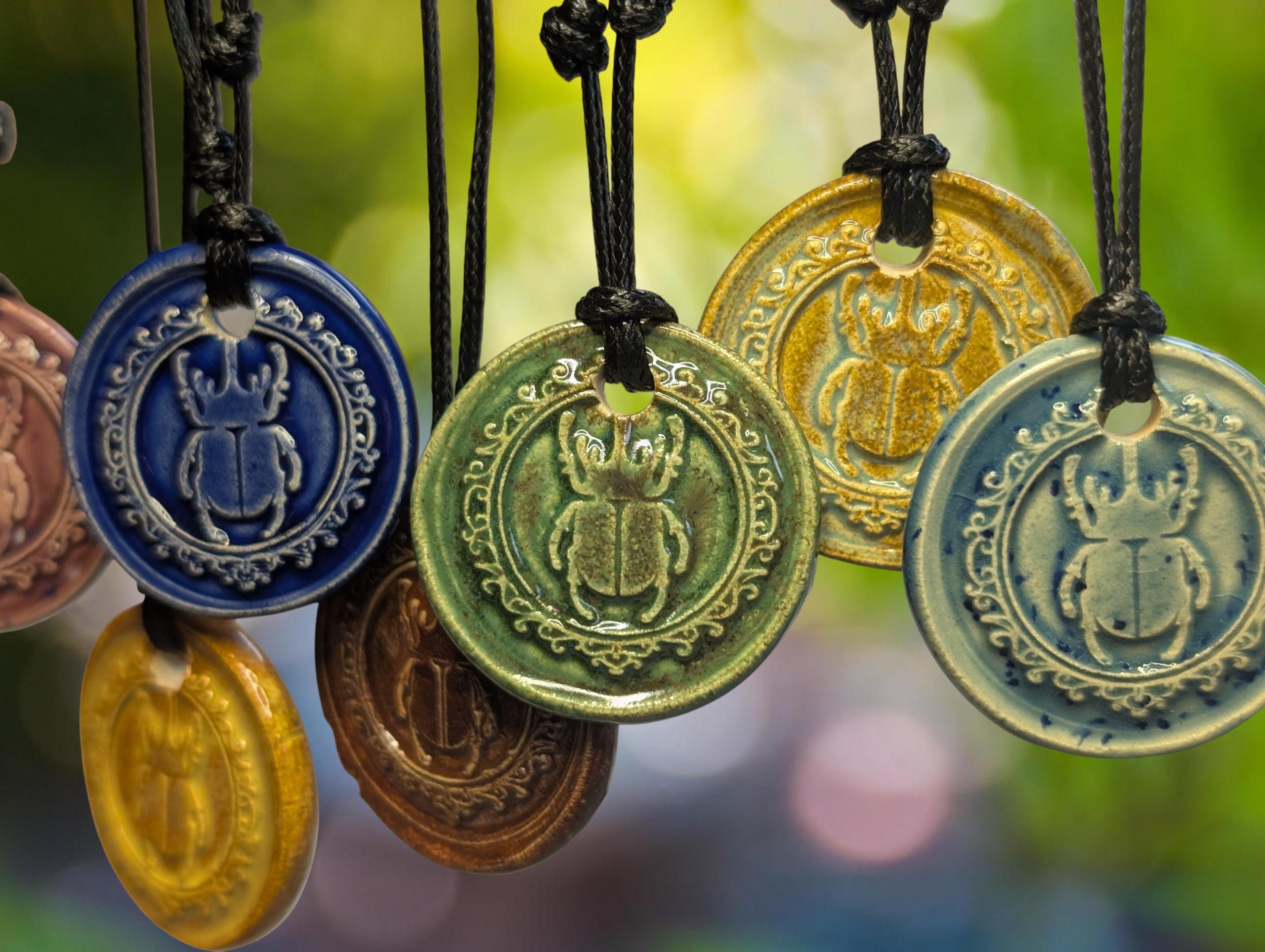 NoctemPottery Scarab Beetle Ceramic Wax Seal Pendant Necklace
