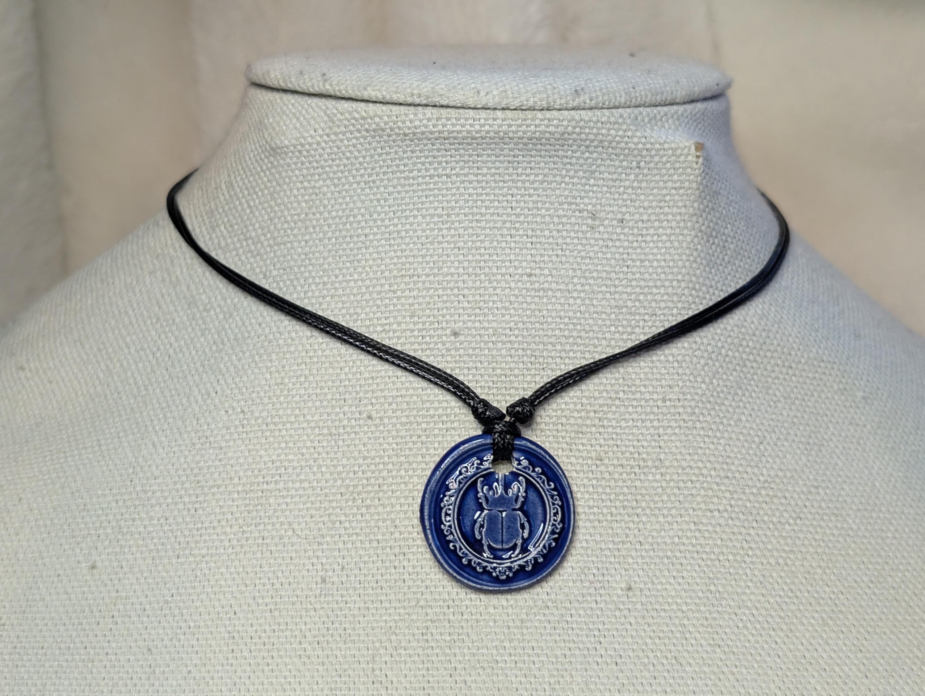 NoctemPottery Scarab Beetle Ceramic Wax Seal Pendant Necklace