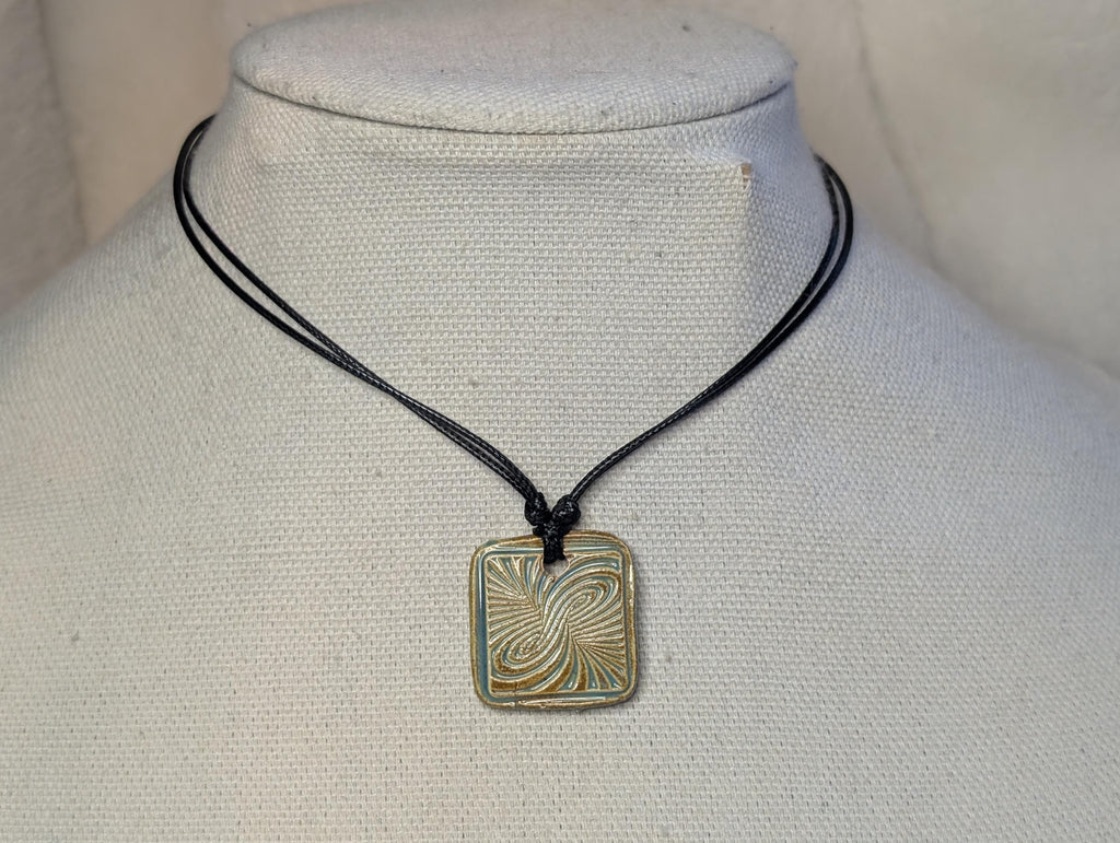 NoctemPottery Psychedelic Swirl Square Ceramic Pendant Necklace