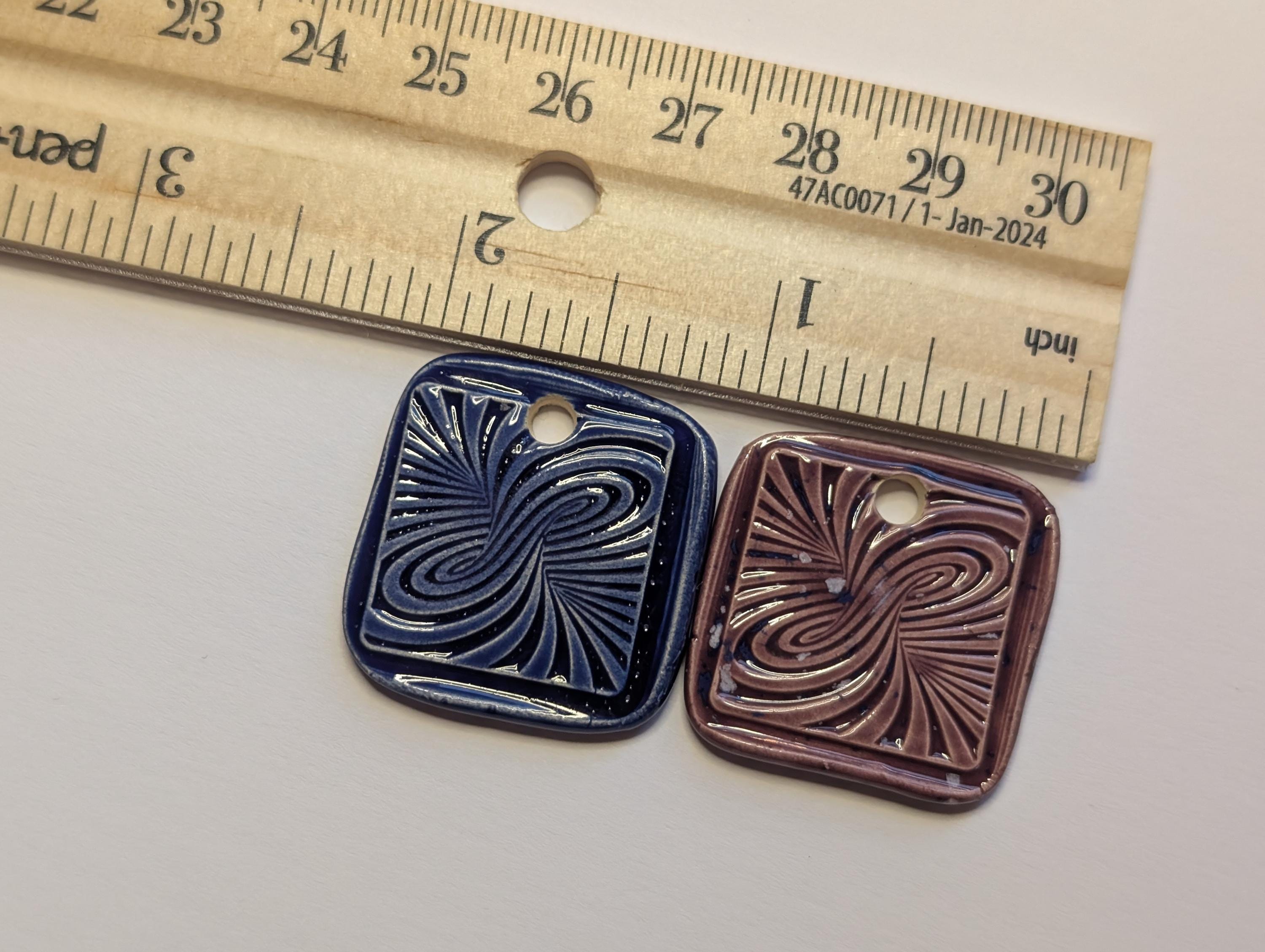 NoctemPottery Psychedelic Swirl Square Ceramic Pendant Necklace
