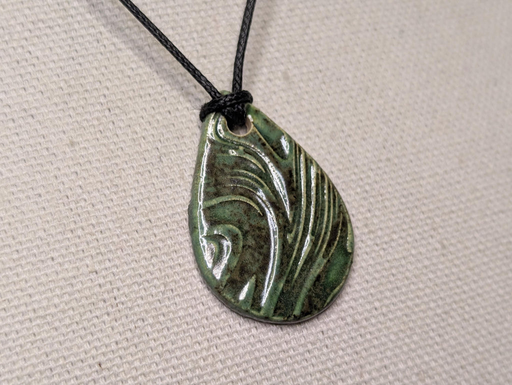NoctemPottery Geometric Swirl Ceramic Pendant Necklace with Adjustable Cord