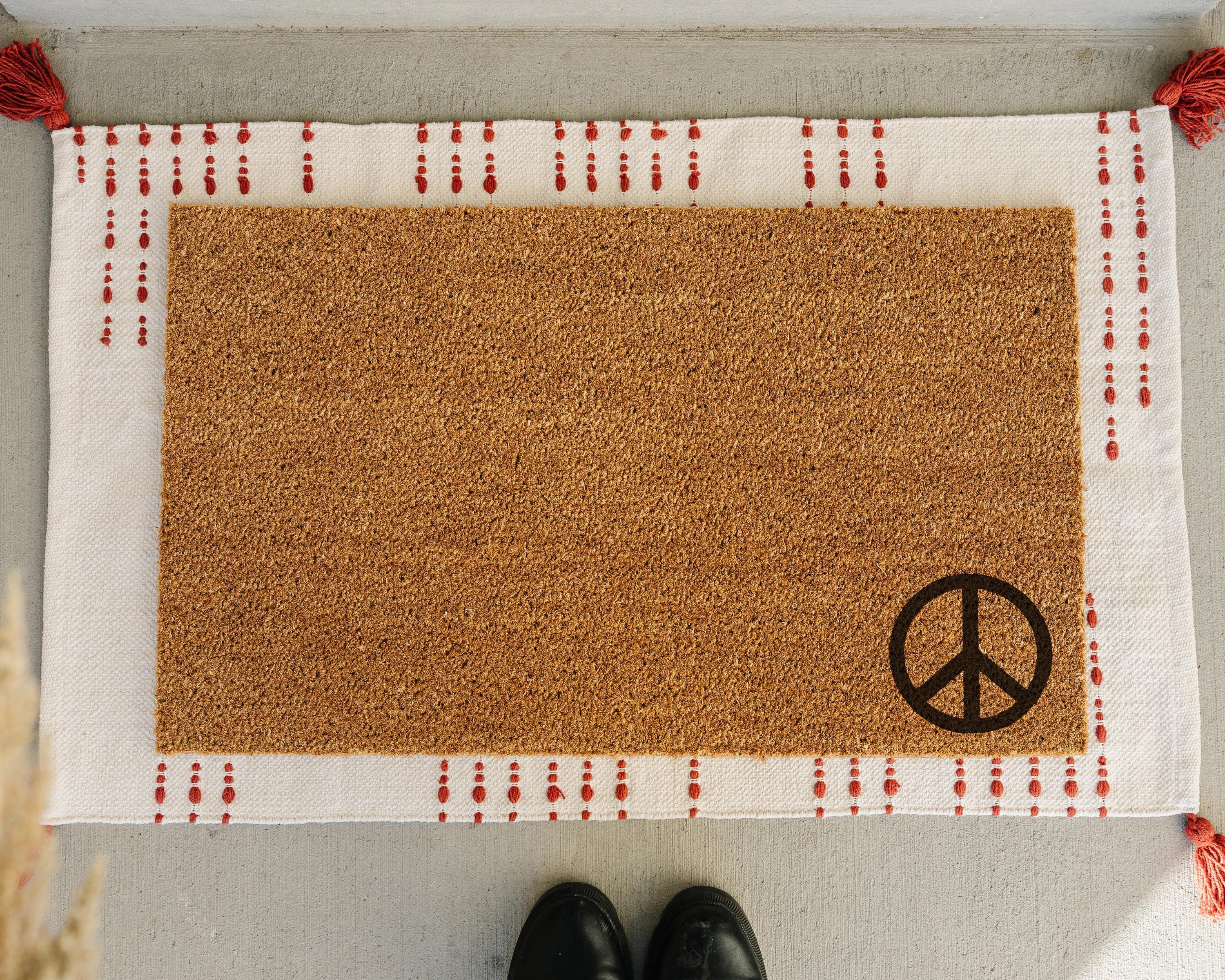 HamlinRowShop Welcome Cursive Script Coir Doormat Front Porch