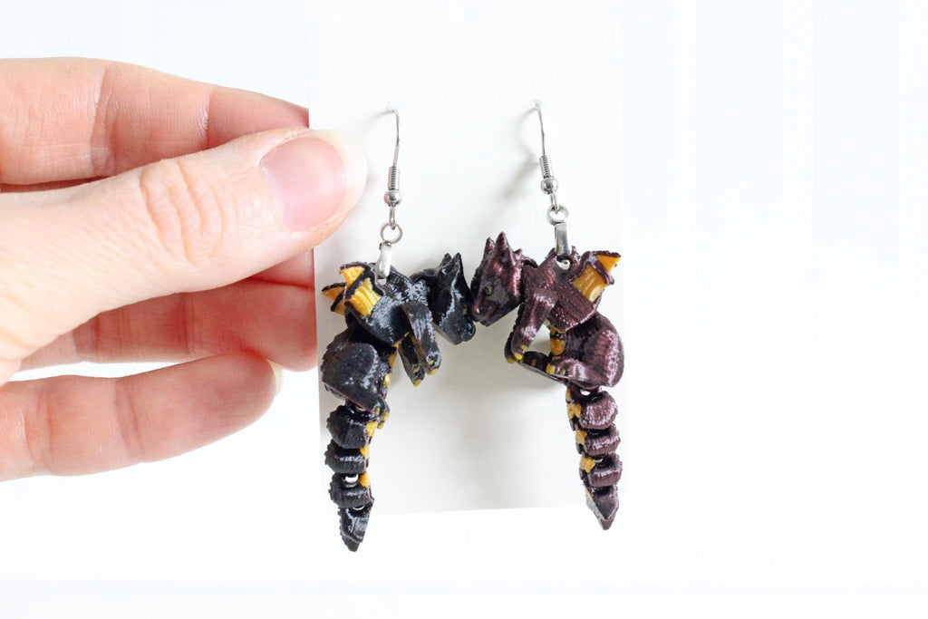 DelightfullyDutch 3D Printed Dragon Dangle Drop Earrings