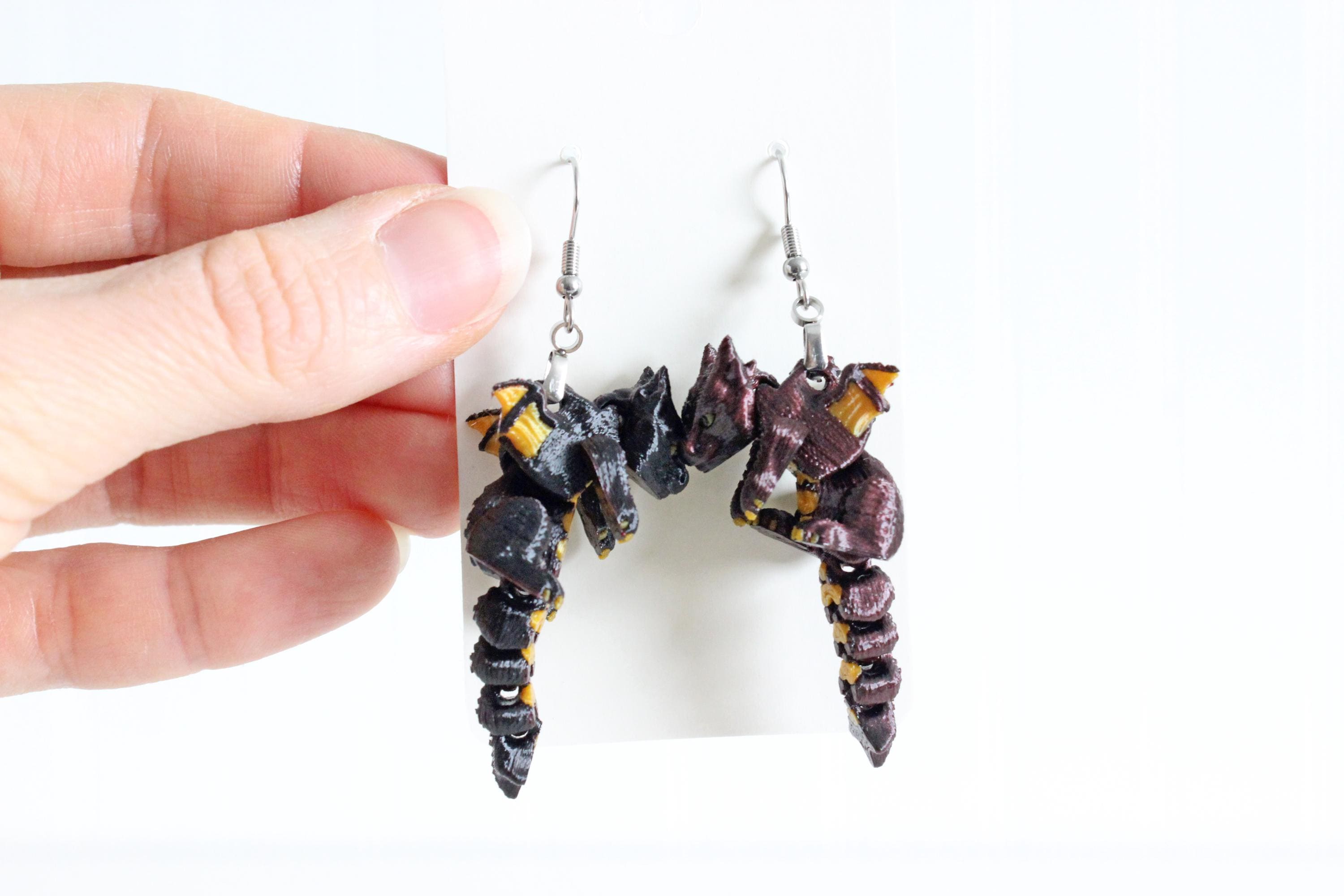 DelightfullyDutch 3D Printed Dragon Dangle Drop Earrings