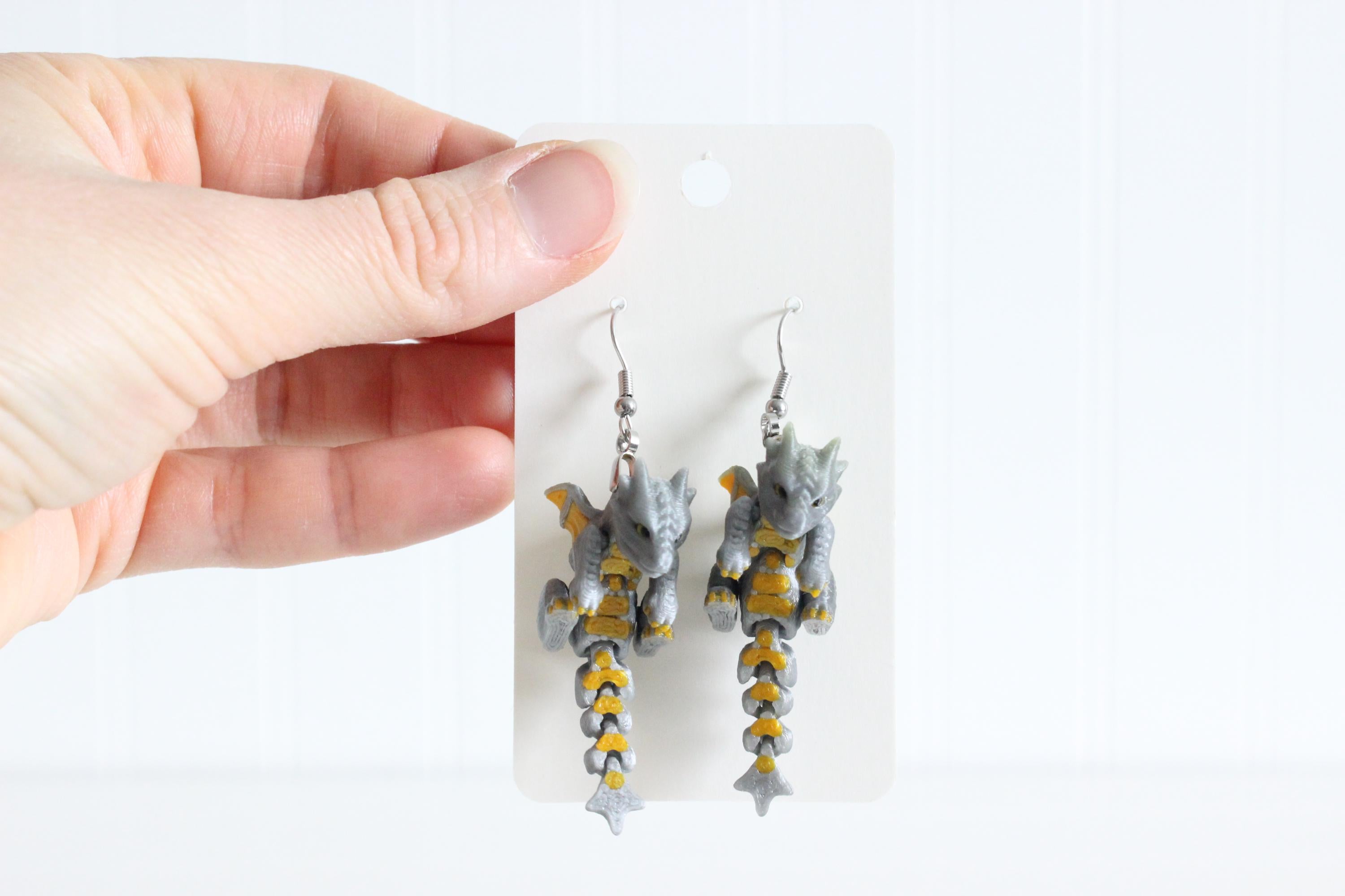 DelightfullyDutch 3D Printed Dragon Dangle Drop Earrings