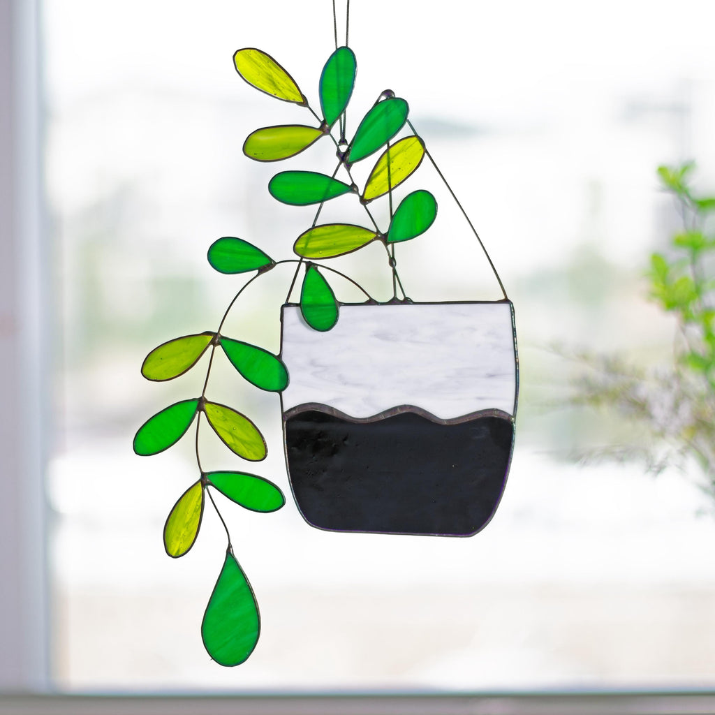 RainLine Large Boho Stained Glass Plant Suncatcher 14.57in Hanging