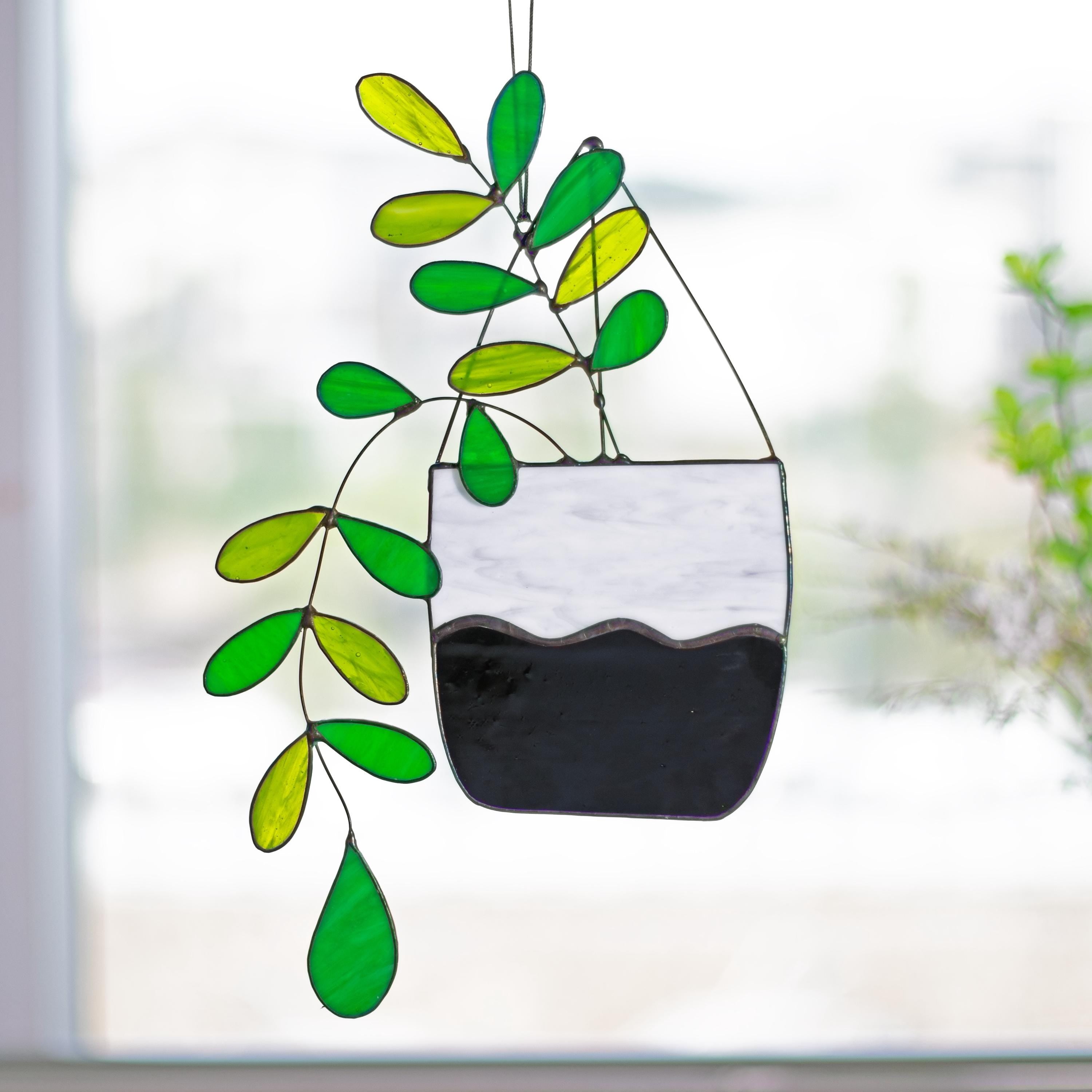 RainLine Large Boho Stained Glass Plant Suncatcher 14.57in Hanging