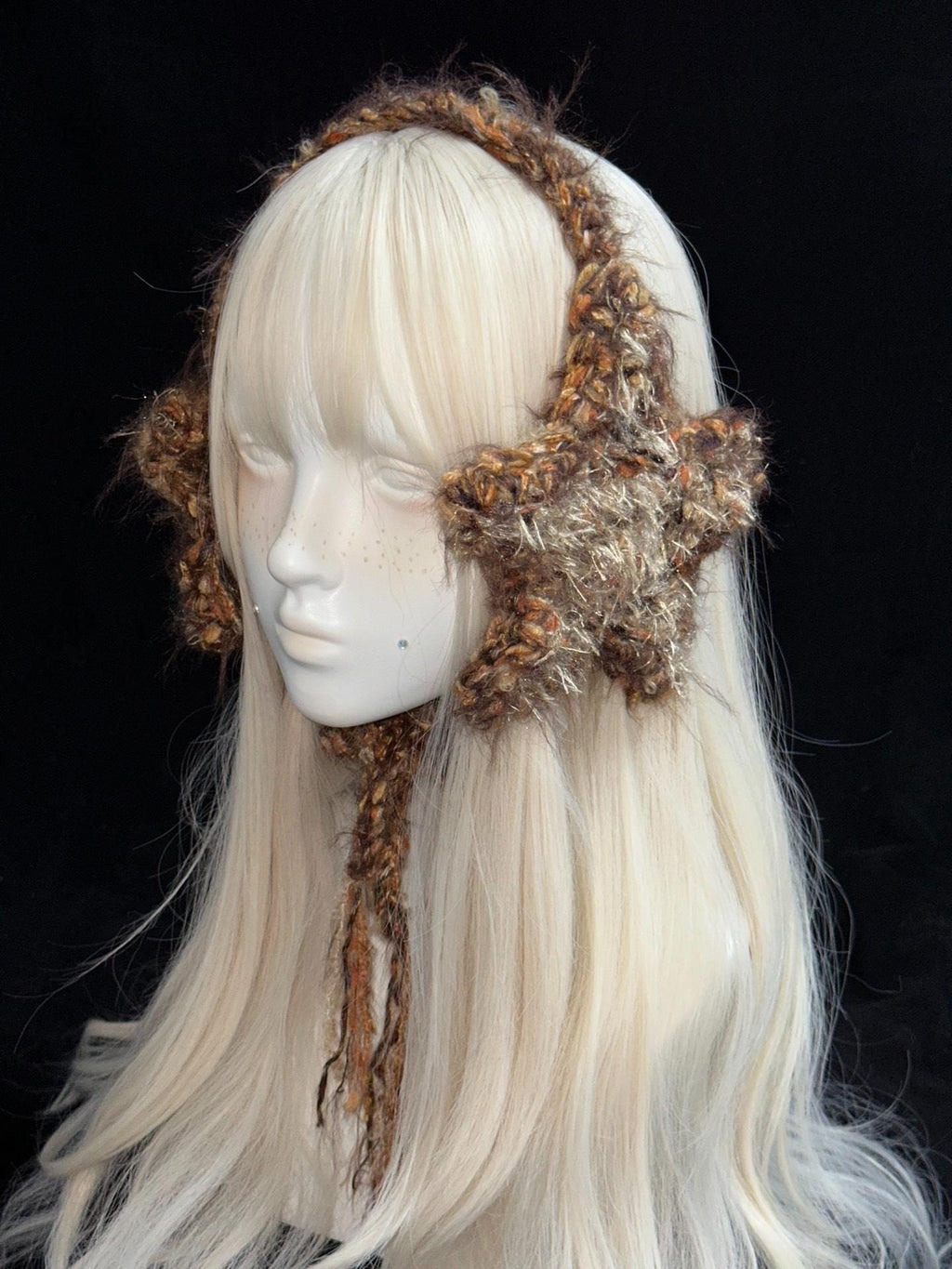 StellarPride Handmade Star Crochet Ear Warmer Brown Orange