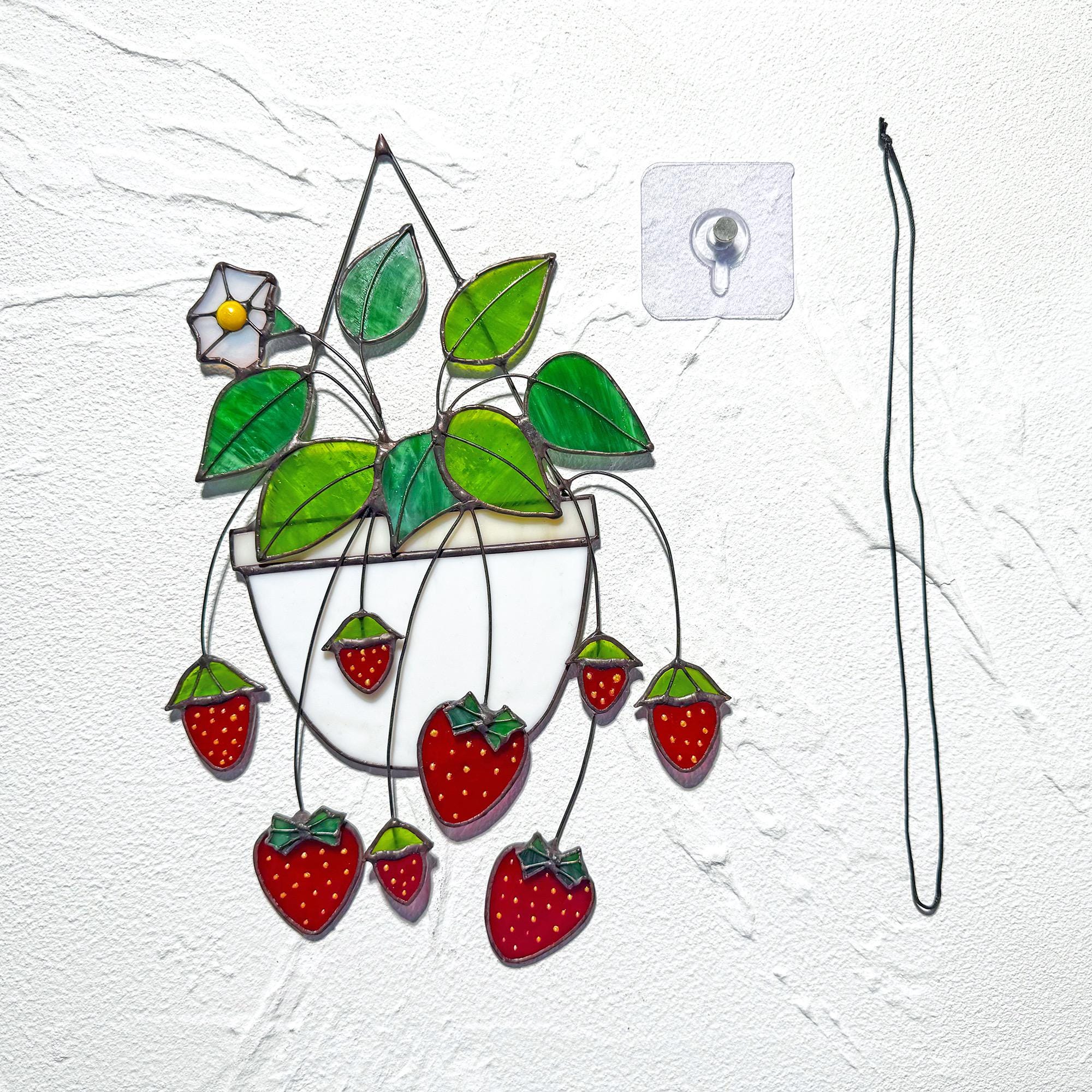 RainLine Strawberry Stained Glass Suncatcher Window Hanging 12.6in