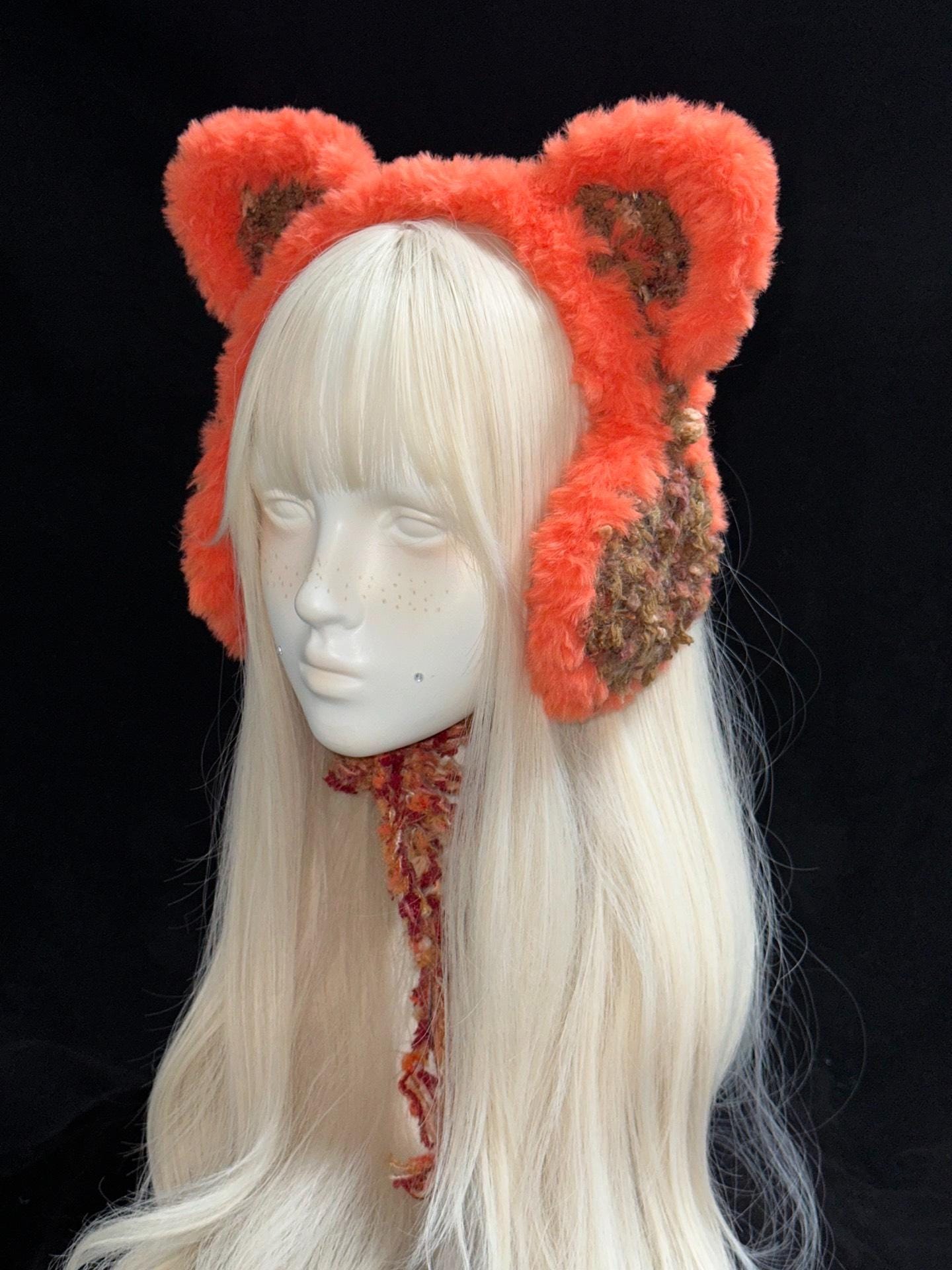 stellarPride Handcrafted Orange Fox Plush Headband Cozy Adjustable Ears