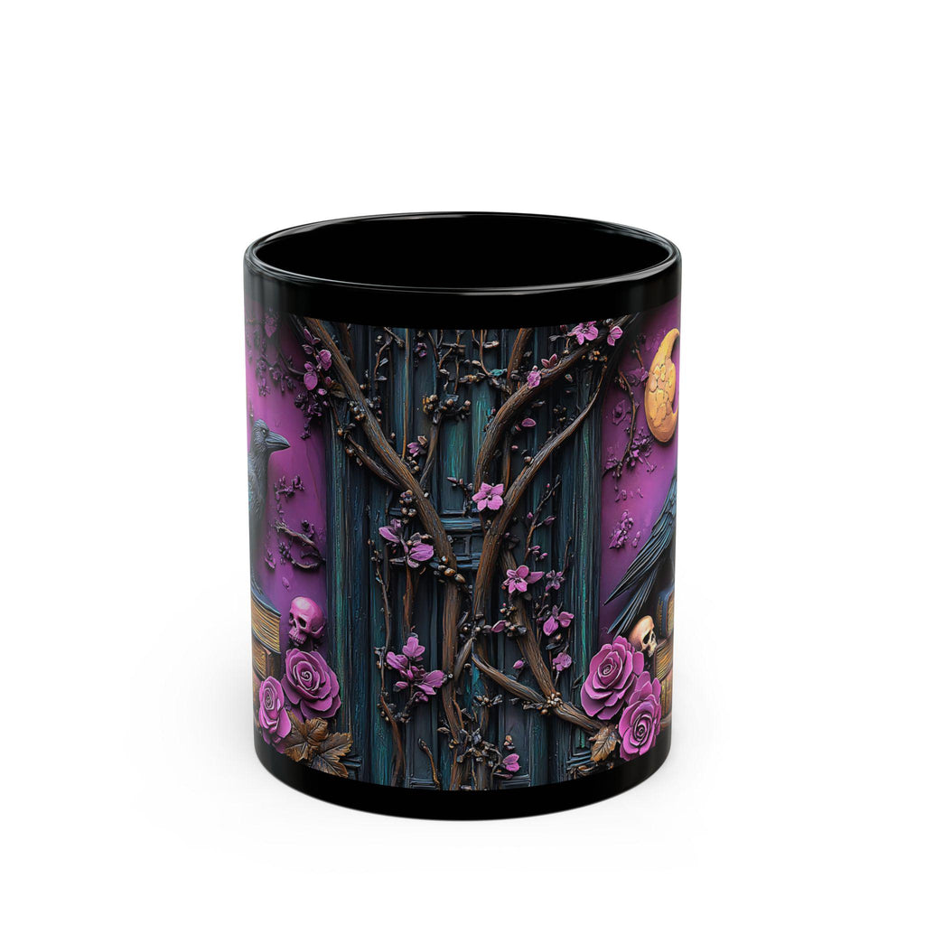 LELORESTORE Gothic Floral Bookish Mug Purple Bookshelf Witch Coffee Cup
