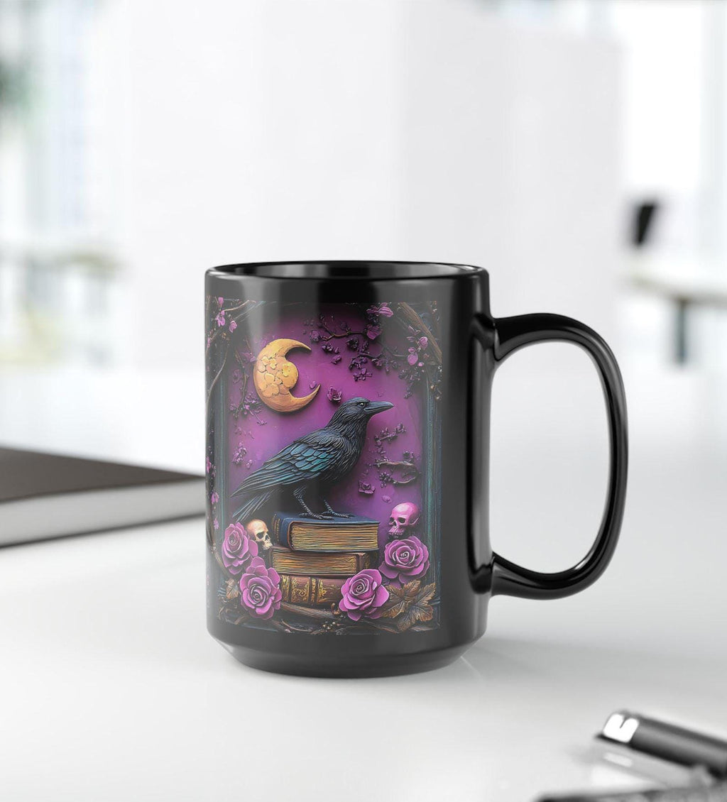 LELORESTORE Gothic Floral Bookish Mug Purple Bookshelf Witch Coffee Cup