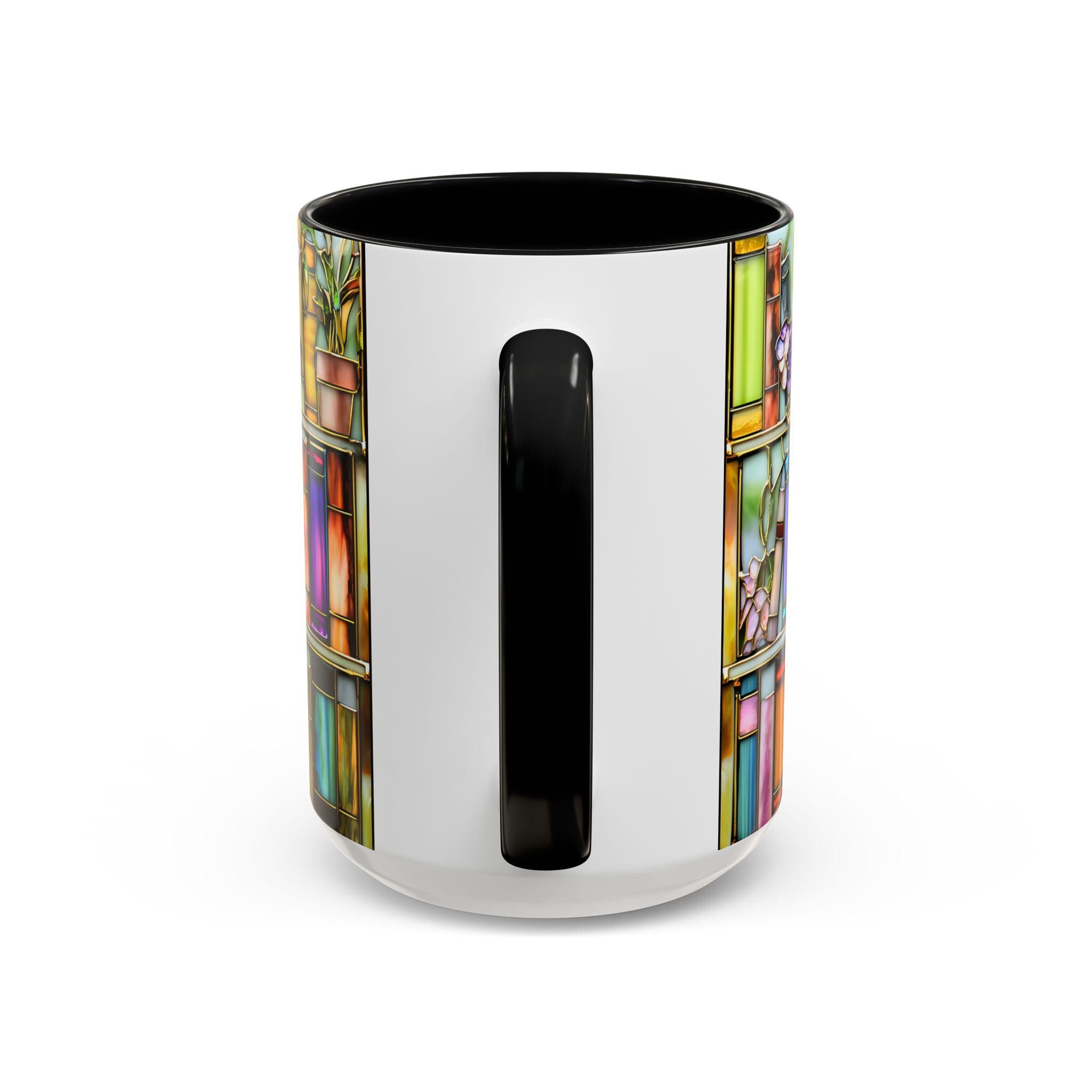 LELORESTORE Floral Bookshelf Coffee Mug Faux Stained Glass Ceramic Book Lover Gift
