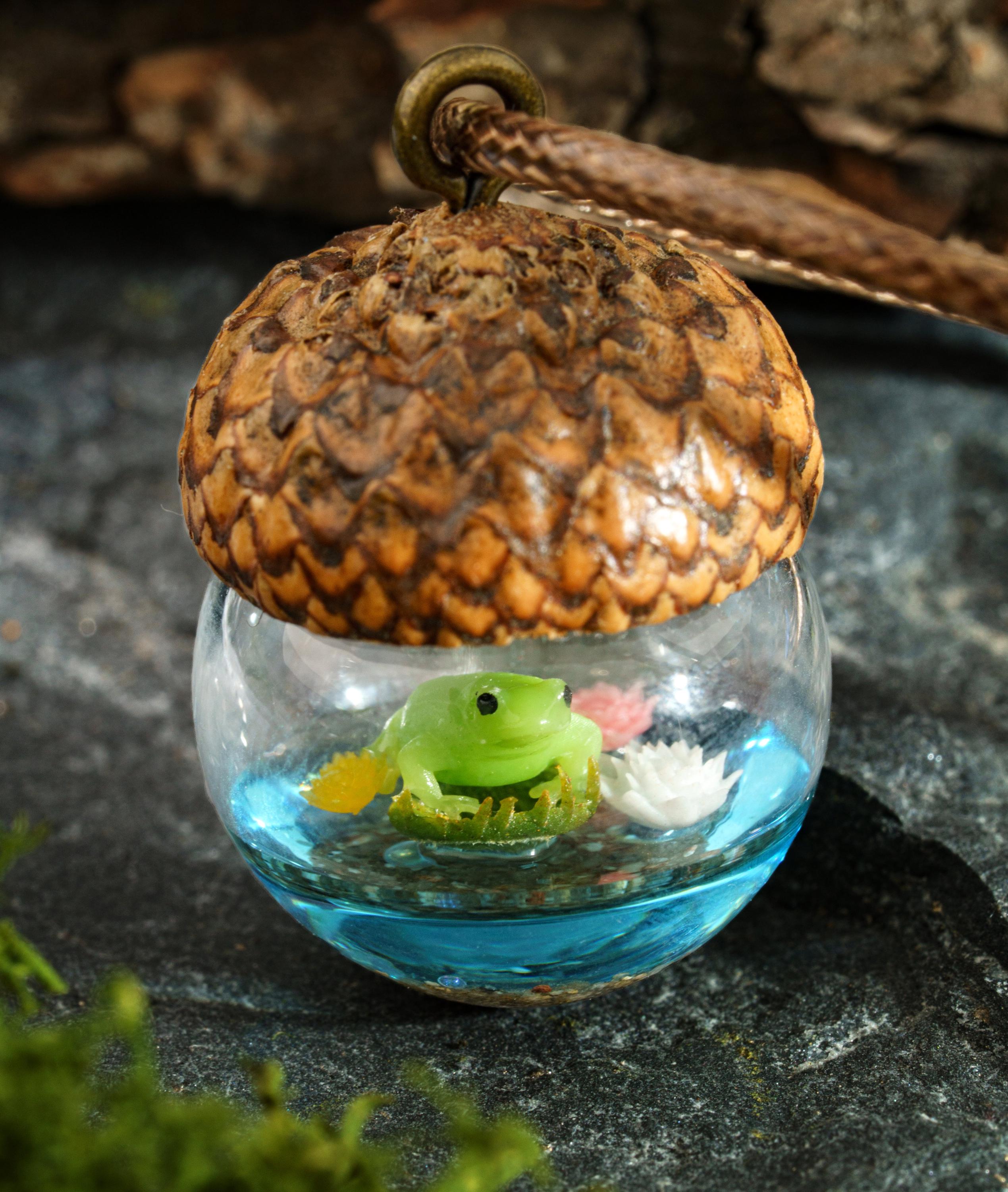 TinyNatureWorks Acorn Pendant Necklace with Resin Snail on Mushroom