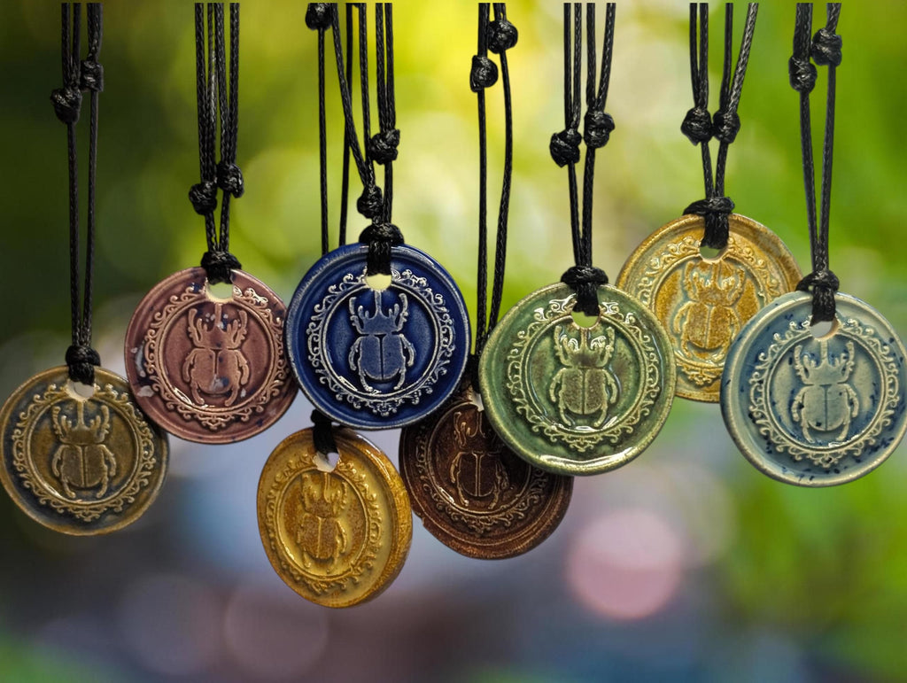 NoctemPottery Scarab Beetle Ceramic Wax Seal Pendant Necklace