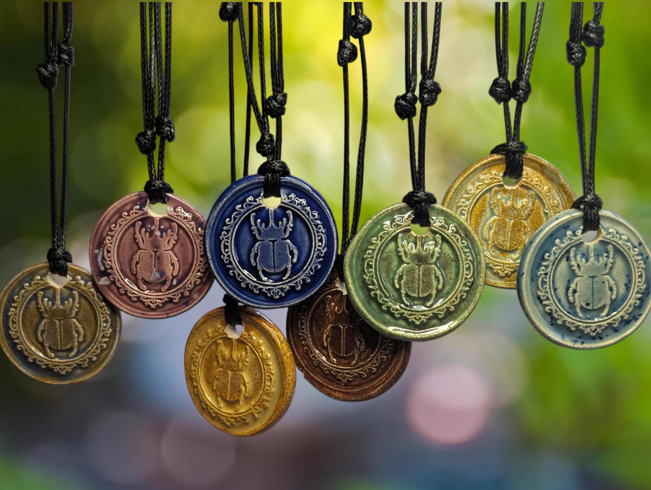 NoctemPottery Scarab Beetle Ceramic Wax Seal Pendant Necklace