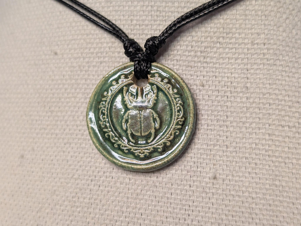 NoctemPottery Scarab Beetle Ceramic Wax Seal Pendant Necklace