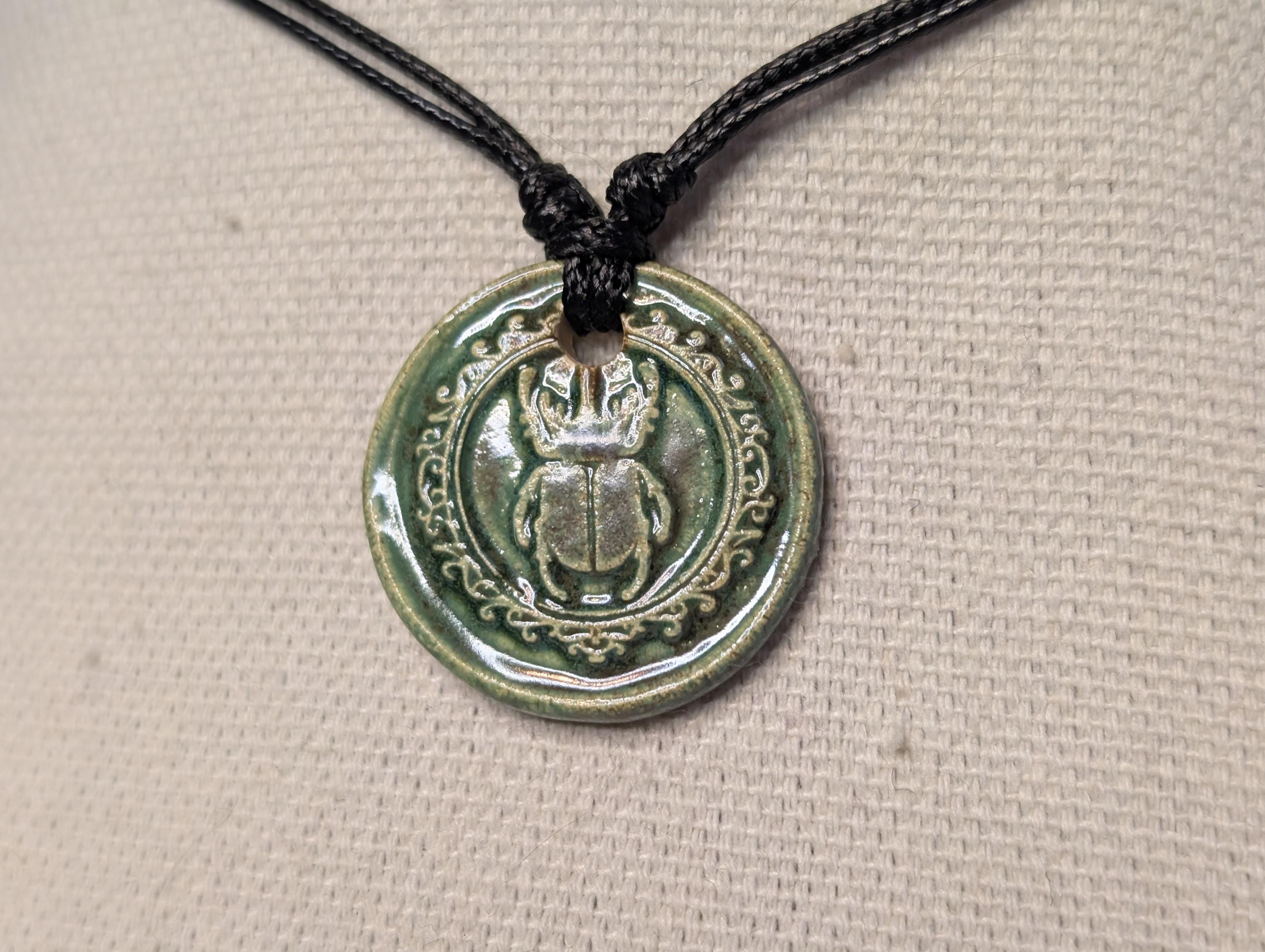 NoctemPottery Scarab Beetle Ceramic Wax Seal Pendant Necklace