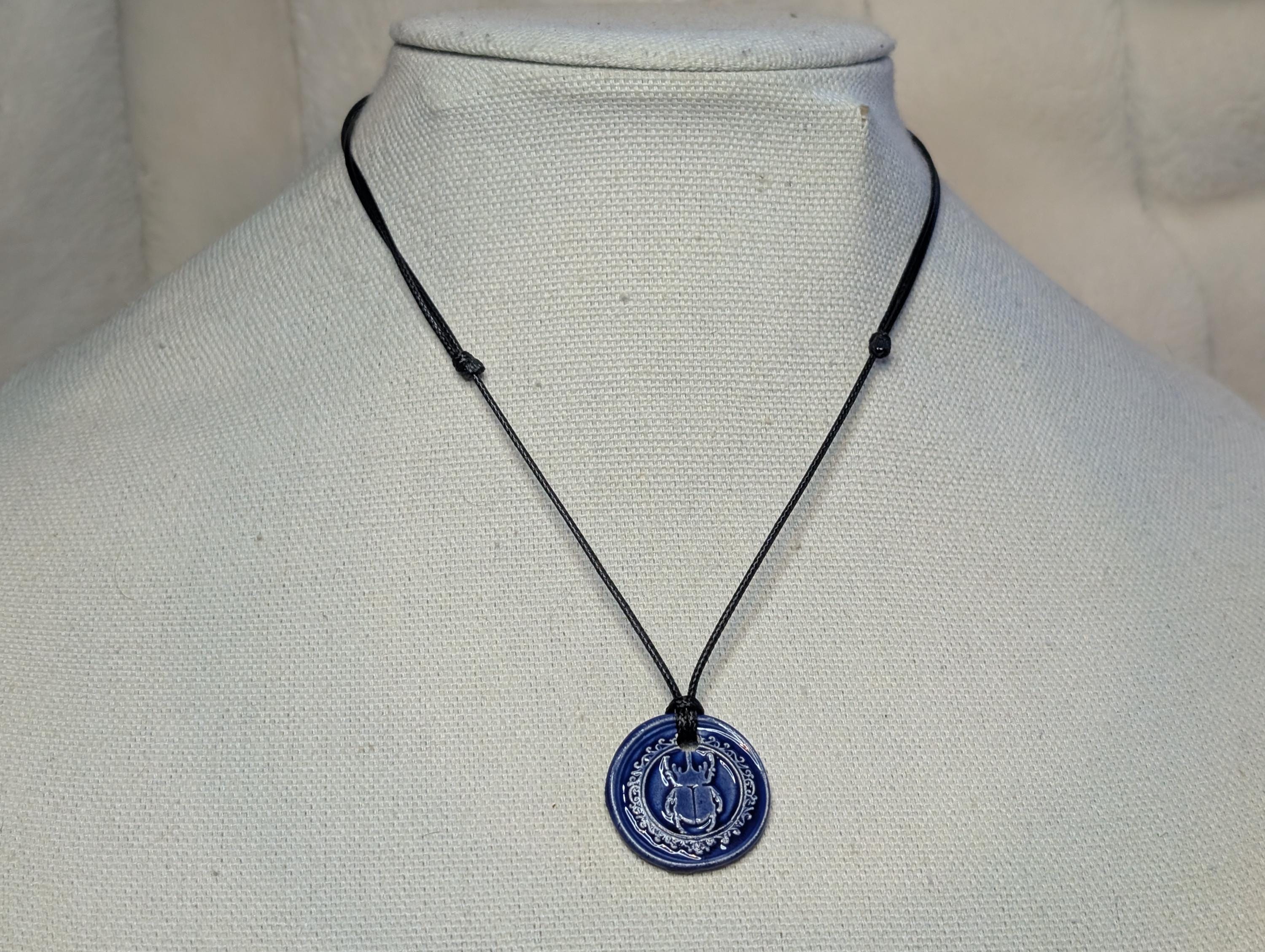 NoctemPottery Scarab Beetle Ceramic Wax Seal Pendant Necklace