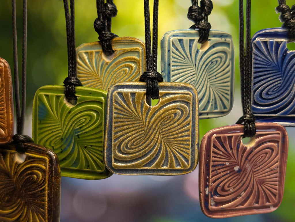 NoctemPottery Psychedelic Swirl Square Ceramic Pendant Necklace
