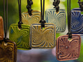 NoctemPottery Psychedelic Swirl Square Ceramic Pendant Necklace