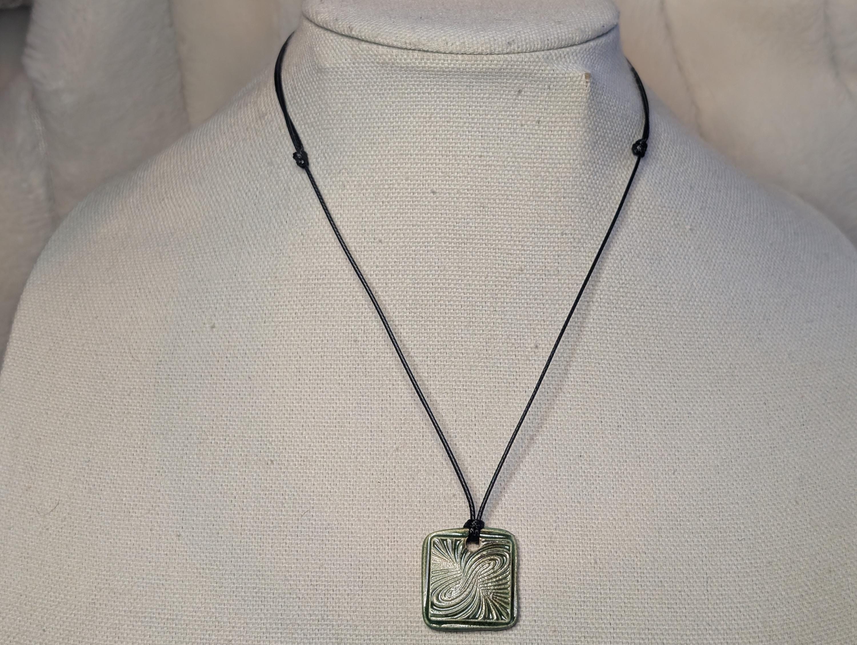 NoctemPottery Psychedelic Swirl Square Ceramic Pendant Necklace