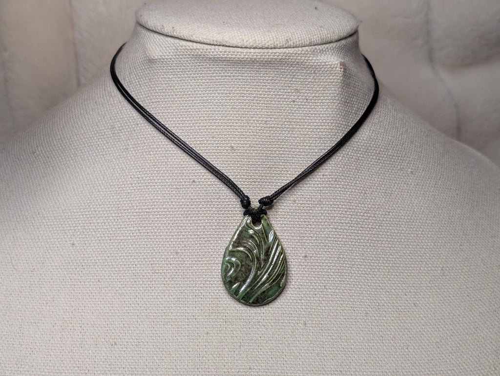 NoctemPottery Geometric Swirl Ceramic Pendant Necklace with Adjustable Cord