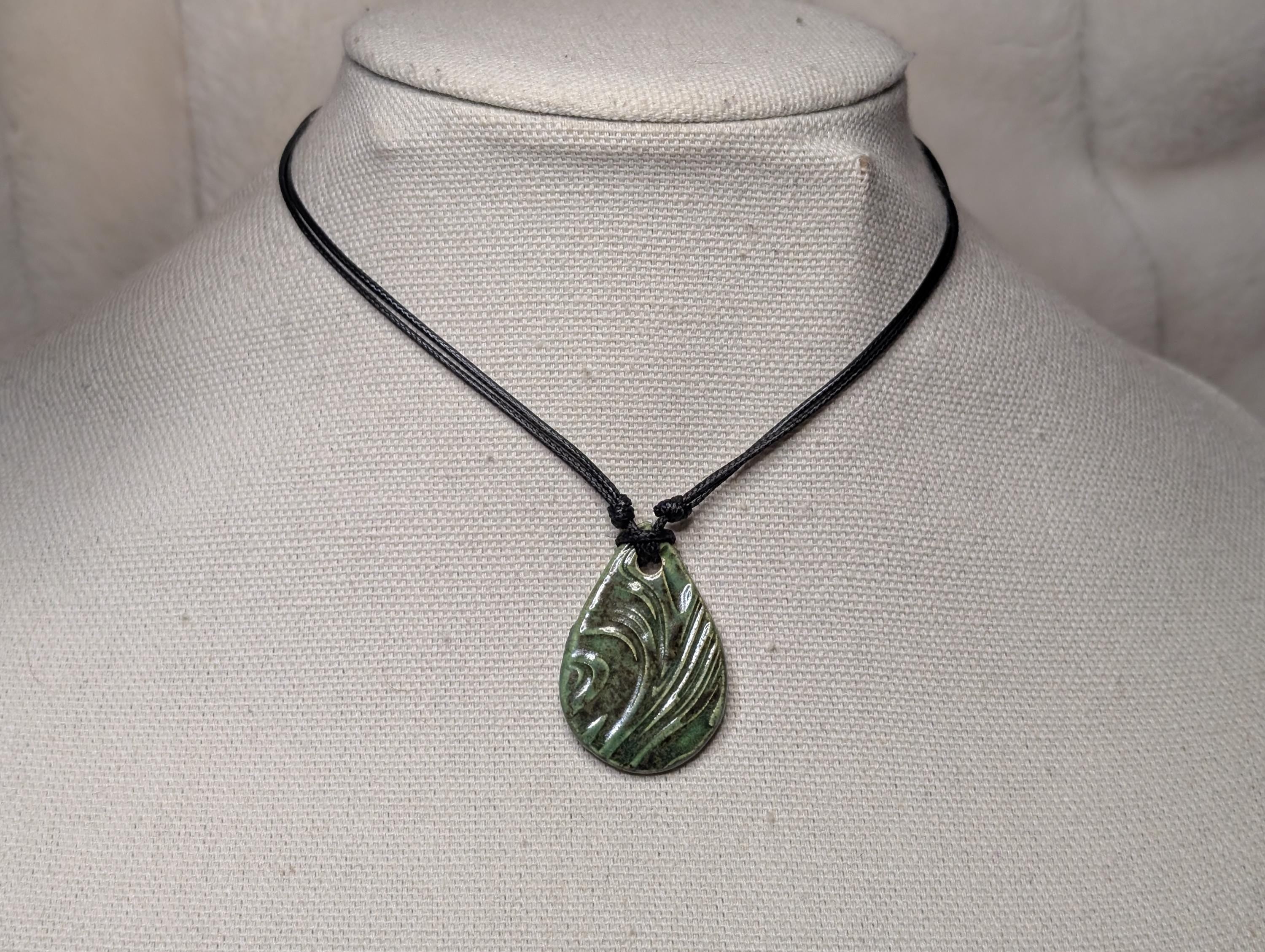NoctemPottery Geometric Swirl Ceramic Pendant Necklace with Adjustable Cord