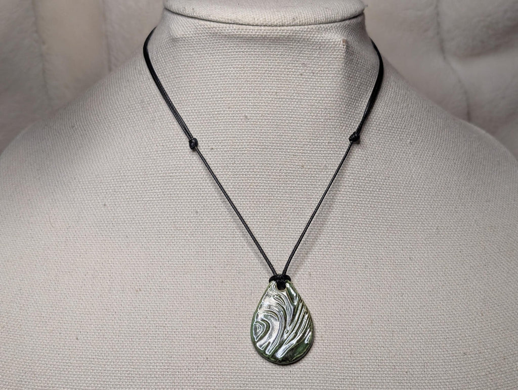 NoctemPottery Geometric Swirl Ceramic Pendant Necklace with Adjustable Cord