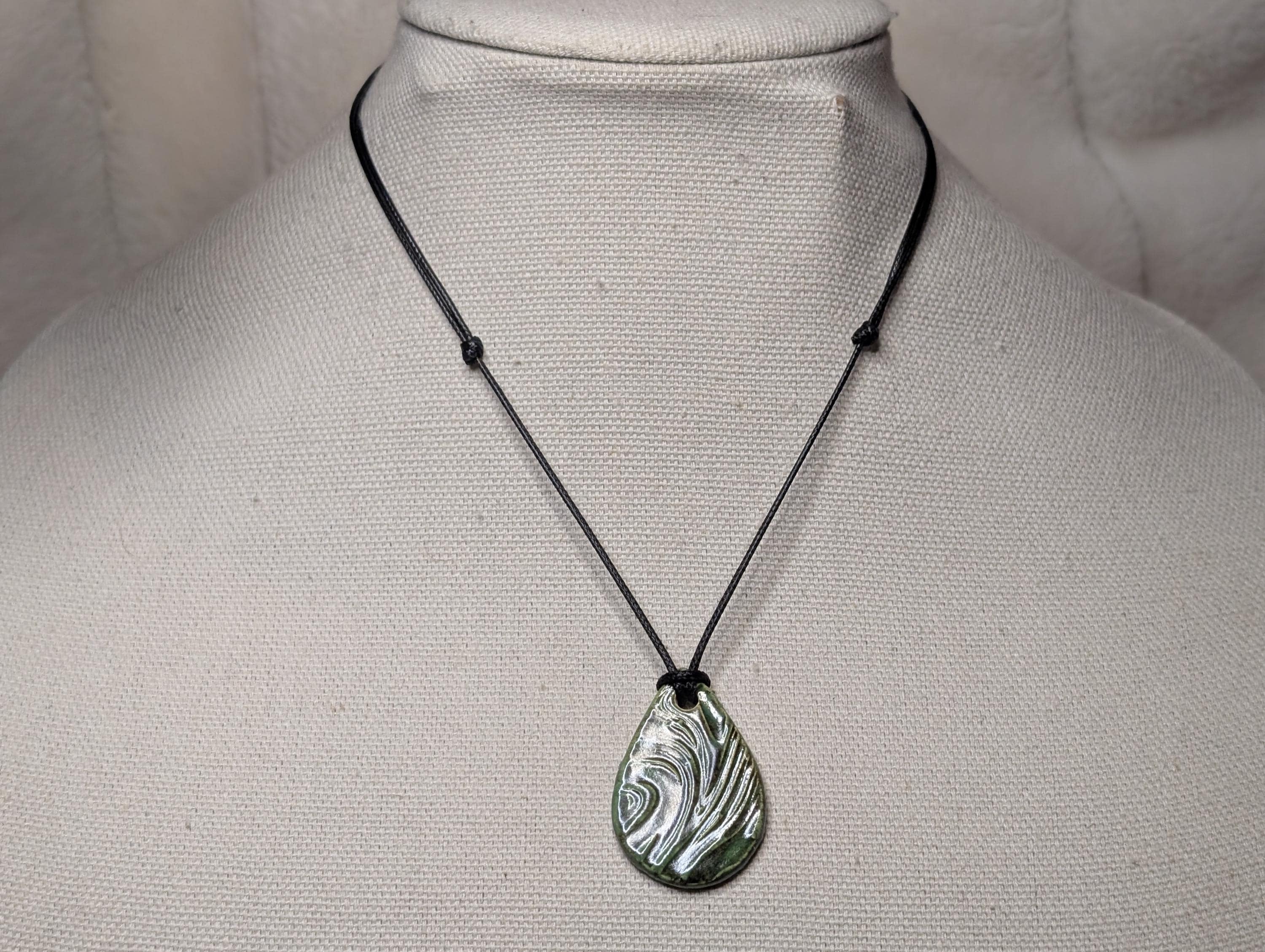 NoctemPottery Geometric Swirl Ceramic Pendant Necklace with Adjustable Cord