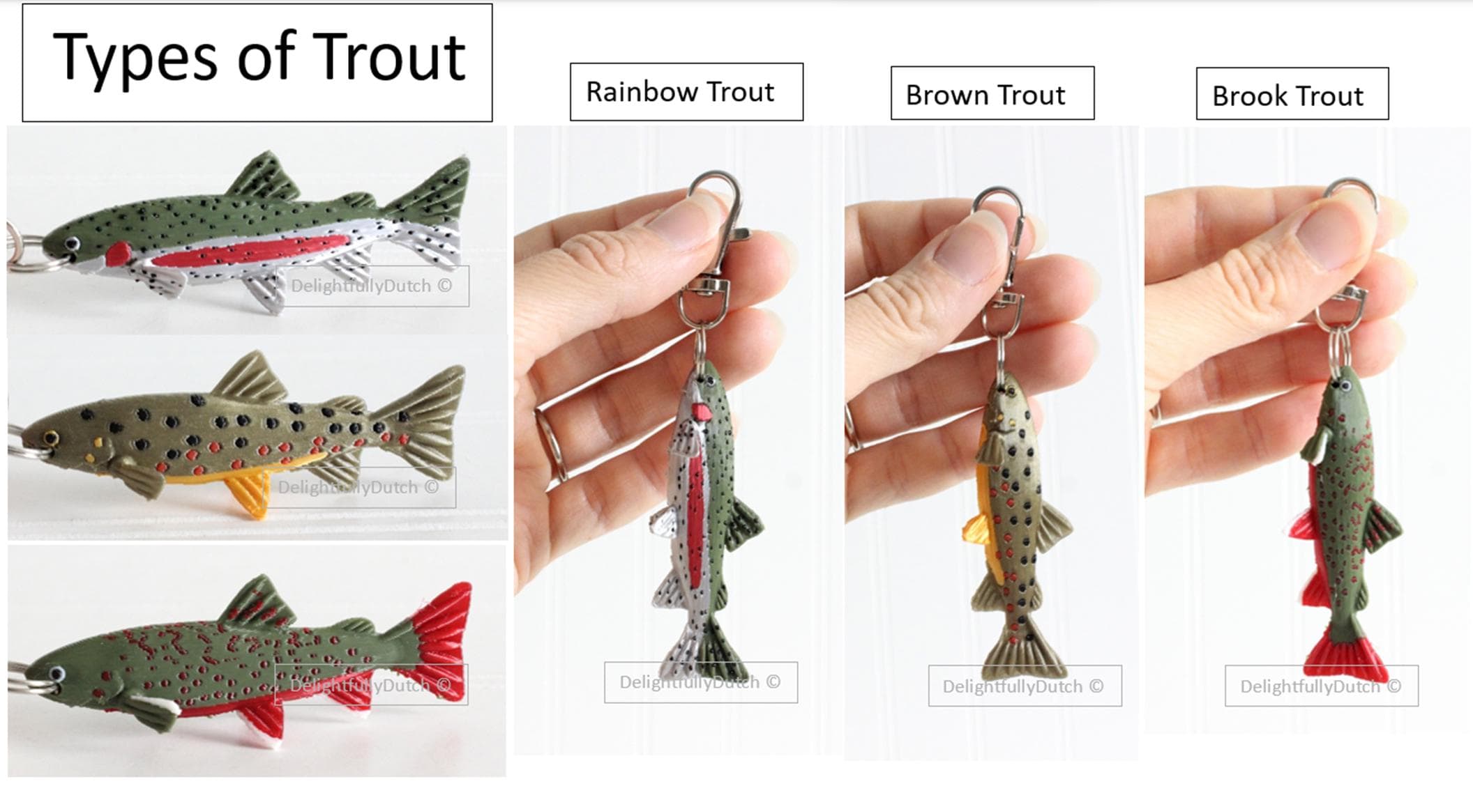 DelightfullyDutch 3.75in Realistic Trout Fish Keychain for Dad