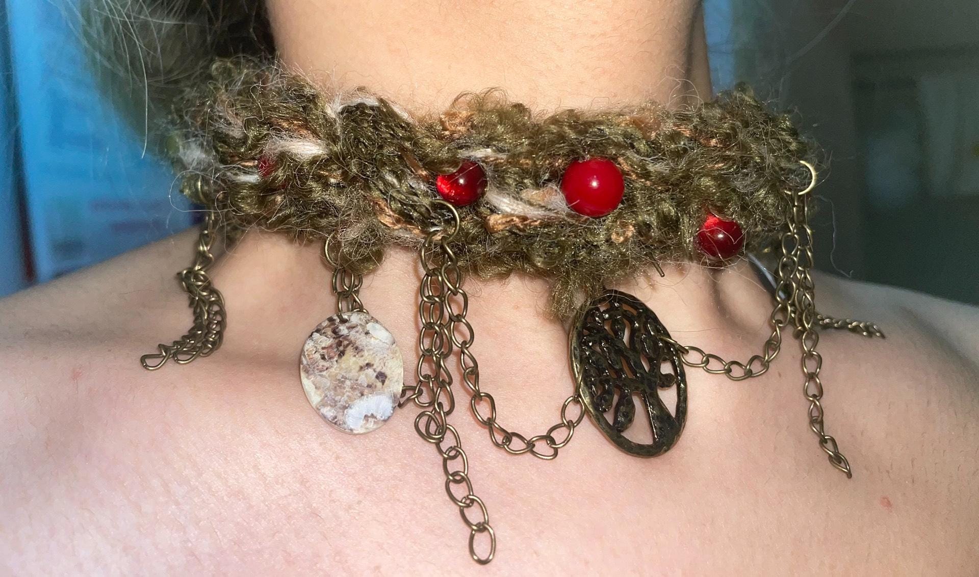 stellarPride Handmade Forest Berry Moss Crochet Choker Necklace